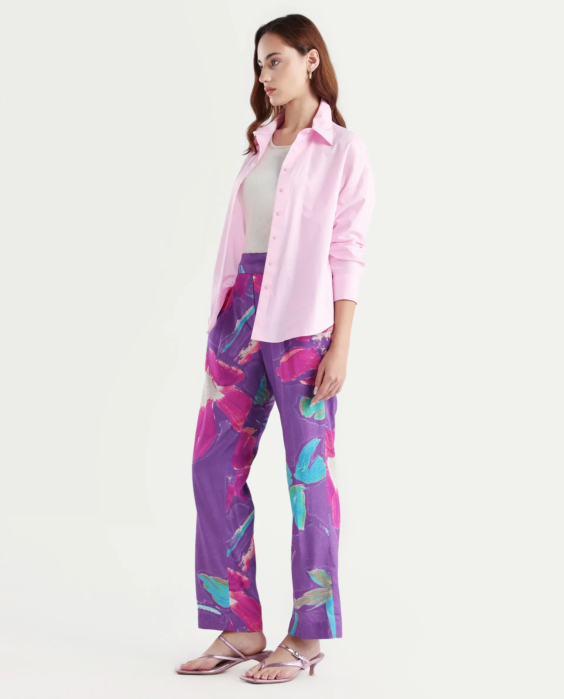 Rareism Women's Martin Dark Blue Cotton Floral Print Ankle Length Relaxed Fit Trouser - Image 5