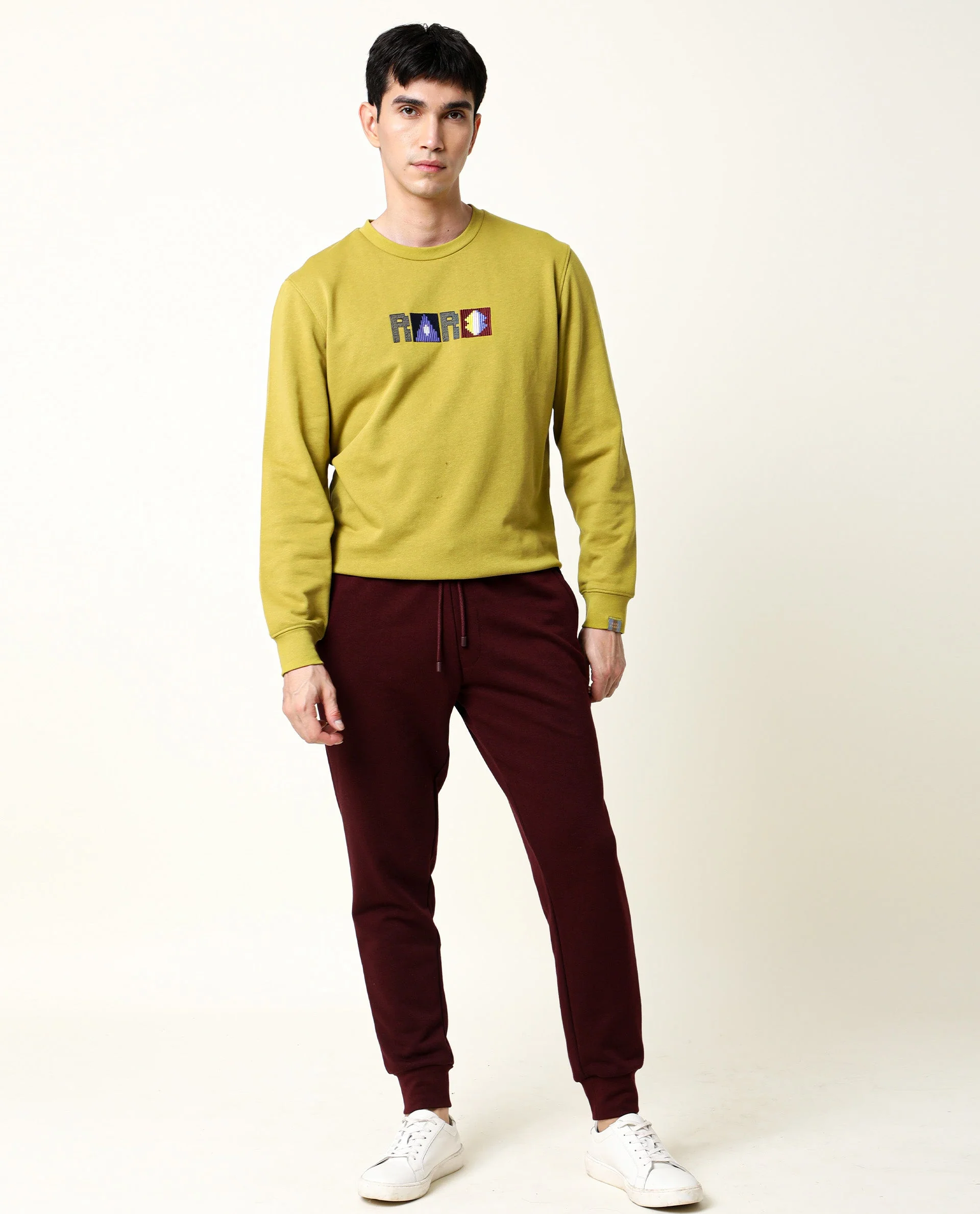 Rare Rabbit Men's Martis Olive Cotton Embroidered Regular Fit Full Sleeve Crew Neck Sweatshirt - Image 5