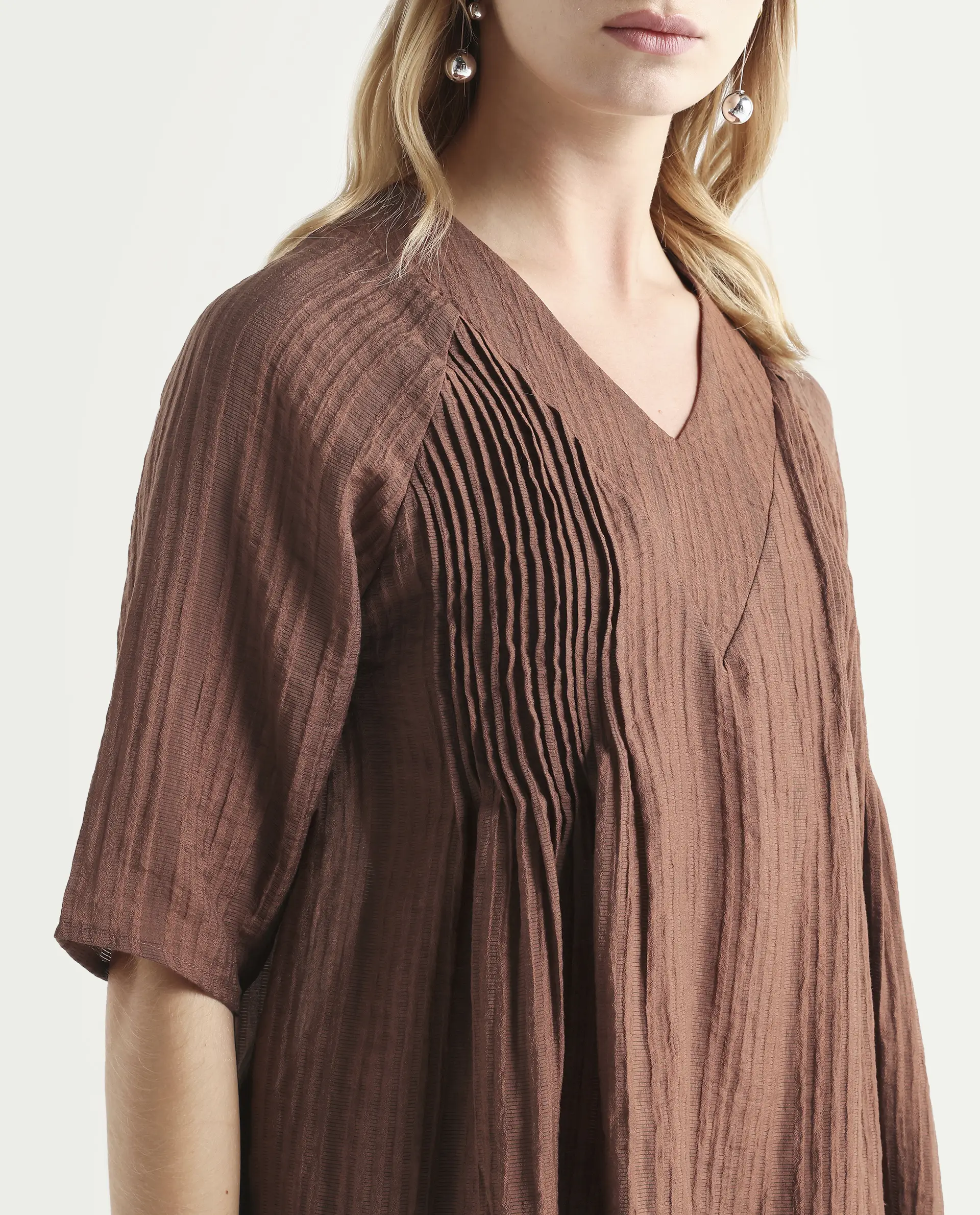 Rareism Women's Maruka Rust Polyester Blend V-Neck Plain Raglan Sleeve Regular Fit Top - Image 4