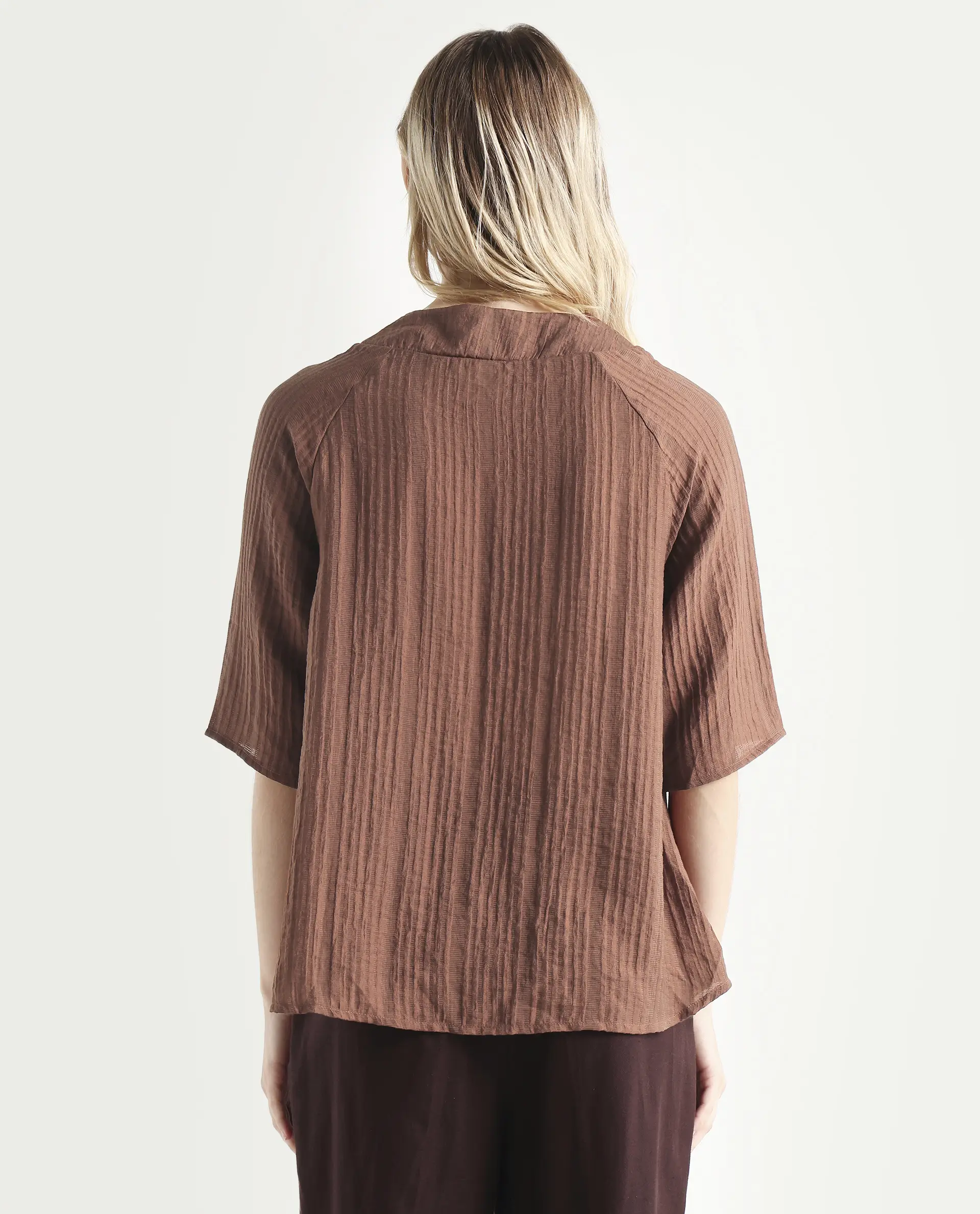 Rareism Women's Maruka Rust Polyester Blend V-Neck Plain Raglan Sleeve Regular Fit Top - Image 7
