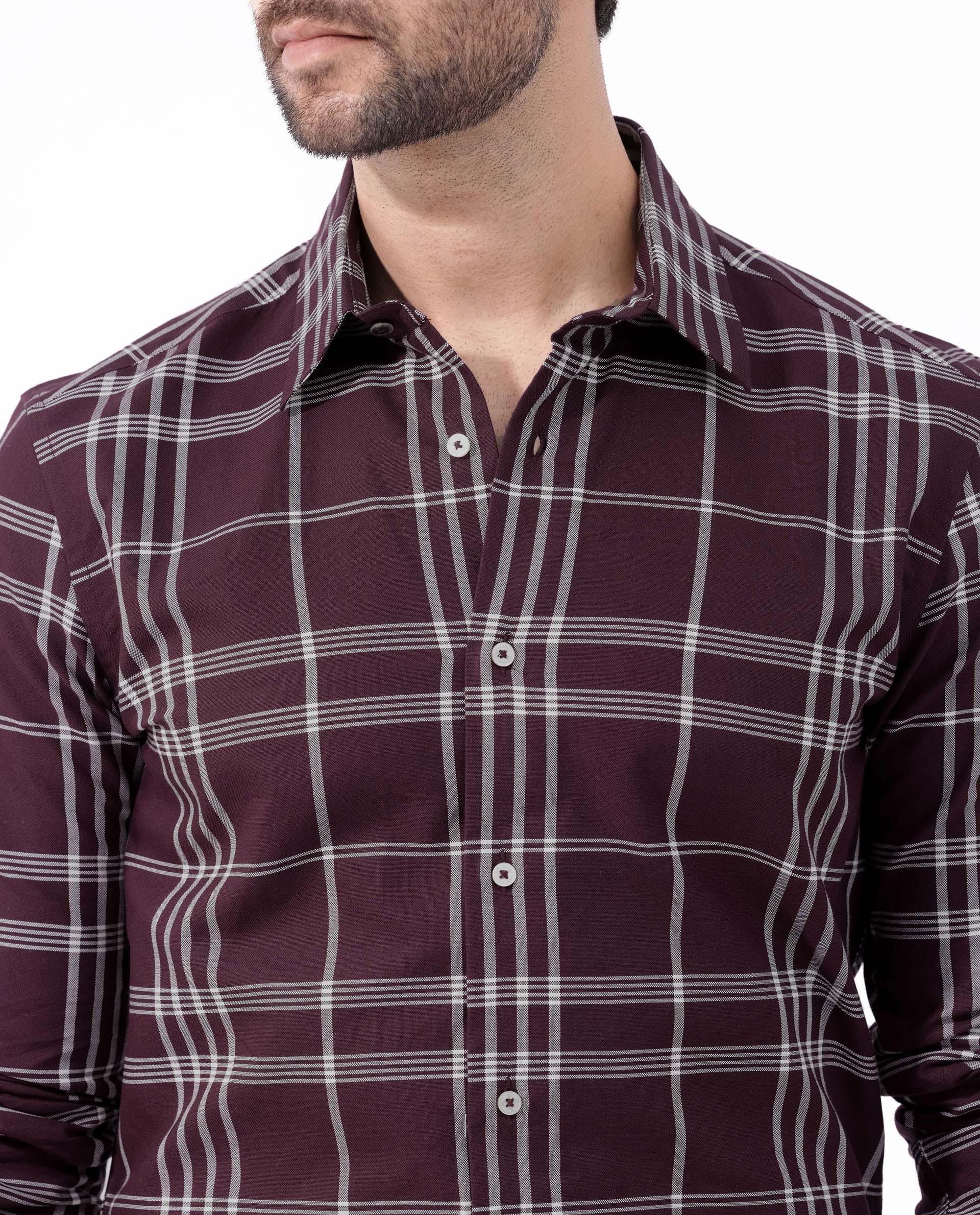 Rare Rabbit Men's Marvel Dark Maroon Cotton Checked Print Regular Fit Full Sleeve Collared Shirt - Image 4