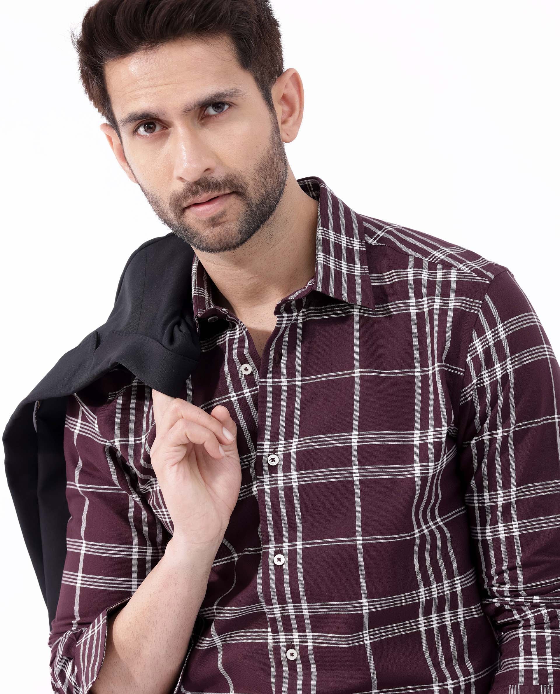 Rare Rabbit Men's Marvel Dark Maroon Cotton Checked Print Regular Fit Full Sleeve Collared Shirt - Image 6