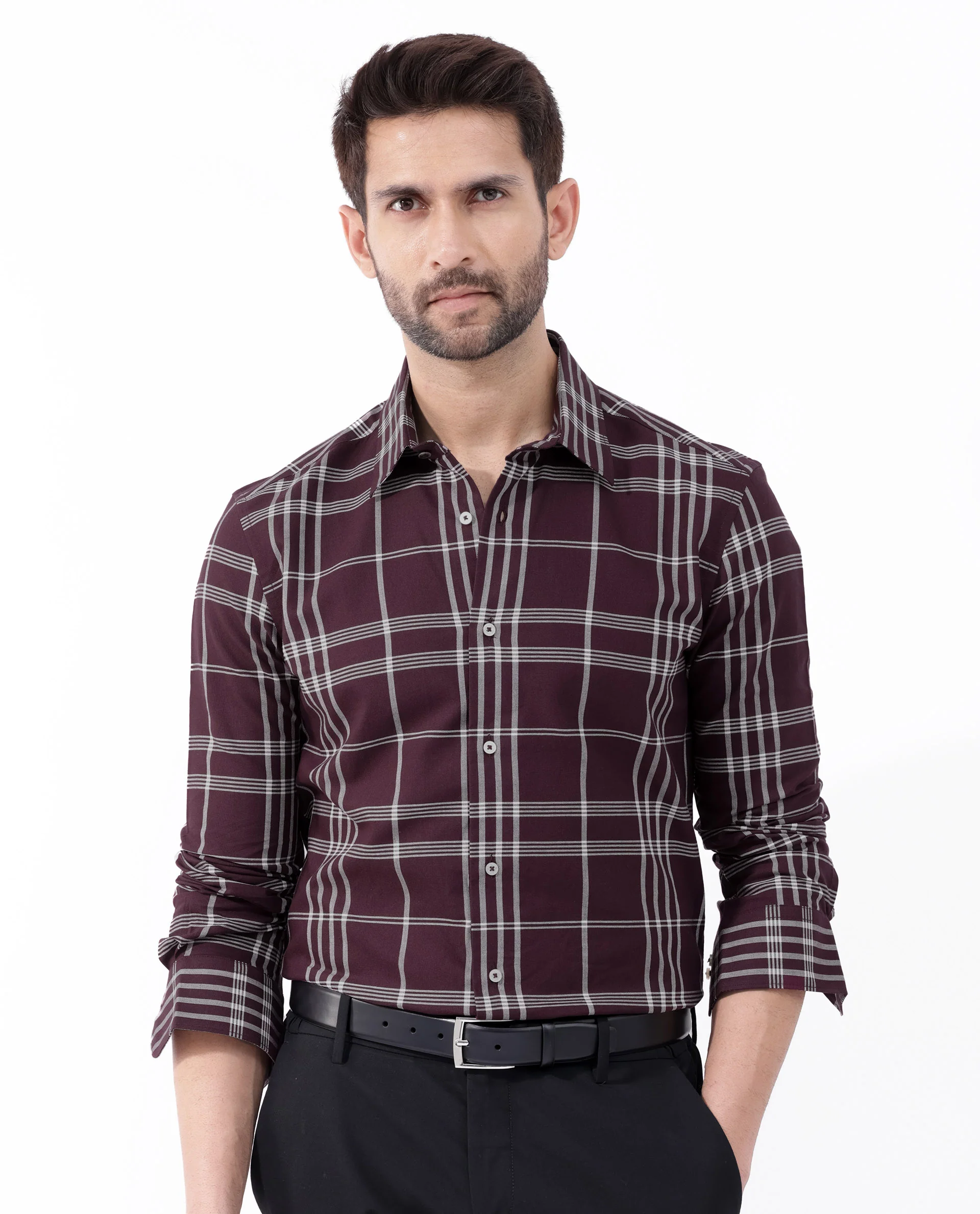 Rare Rabbit Men's Marvel Dark Maroon Cotton Checked Print Regular Fit Full Sleeve Collared Shirt - Image 7