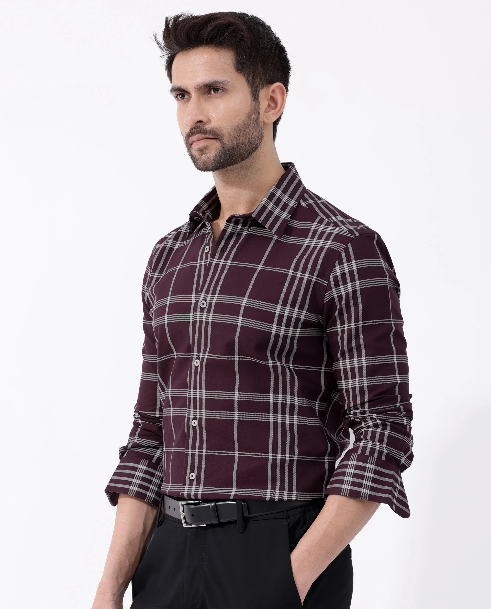 Rare Rabbit Men's Marvel Dark Maroon Cotton Checked Print Regular Fit Full Sleeve Collared Shirt - Image 8
