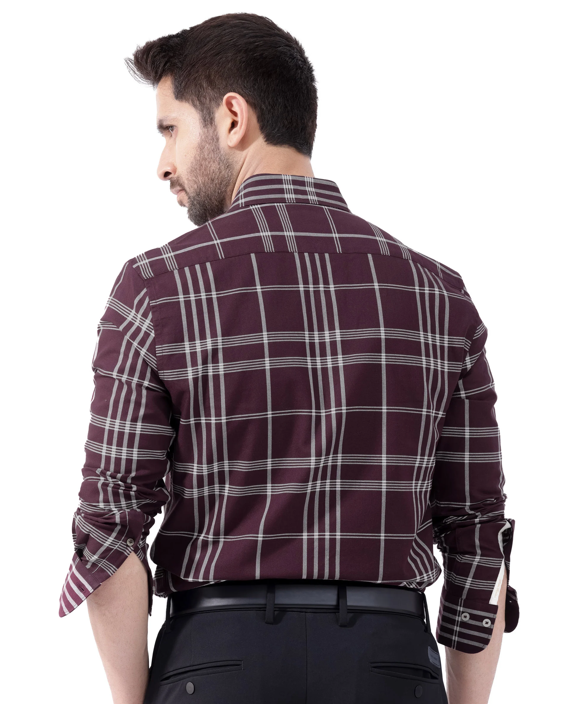 Rare Rabbit Men's Marvel Dark Maroon Cotton Checked Print Regular Fit Full Sleeve Collared Shirt - Image 9