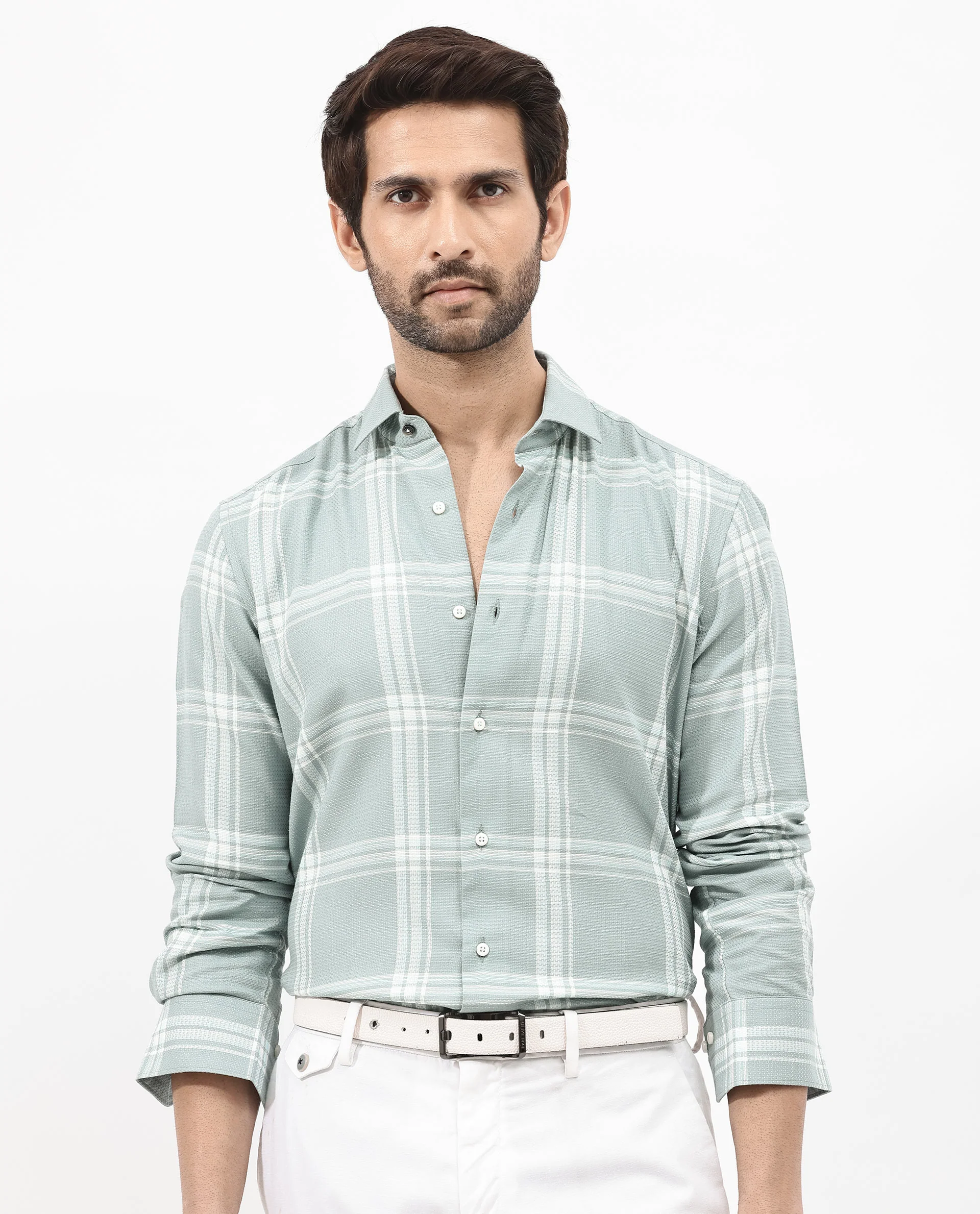 Rare Rabbit Men's Mavron Green Cotton Checked Print Regular Fit Full Sleeve Collared Shirt - Image 10