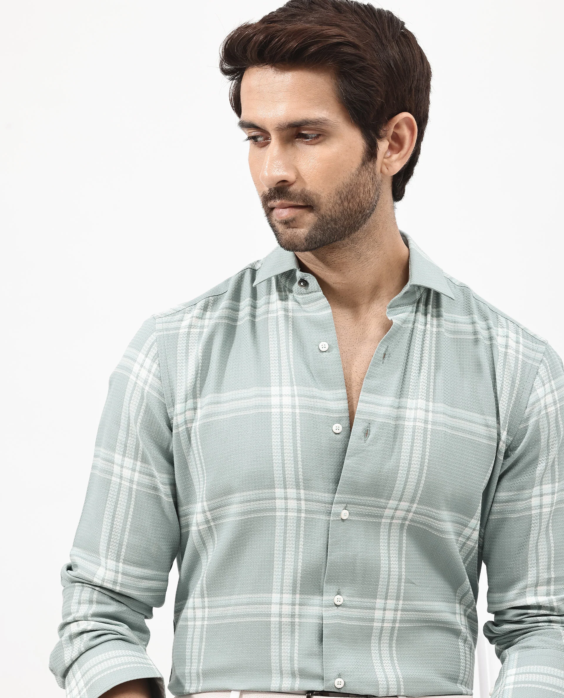 Rare Rabbit Men's Mavron Green Cotton Checked Print Regular Fit Full Sleeve Collared Shirt - Image 3