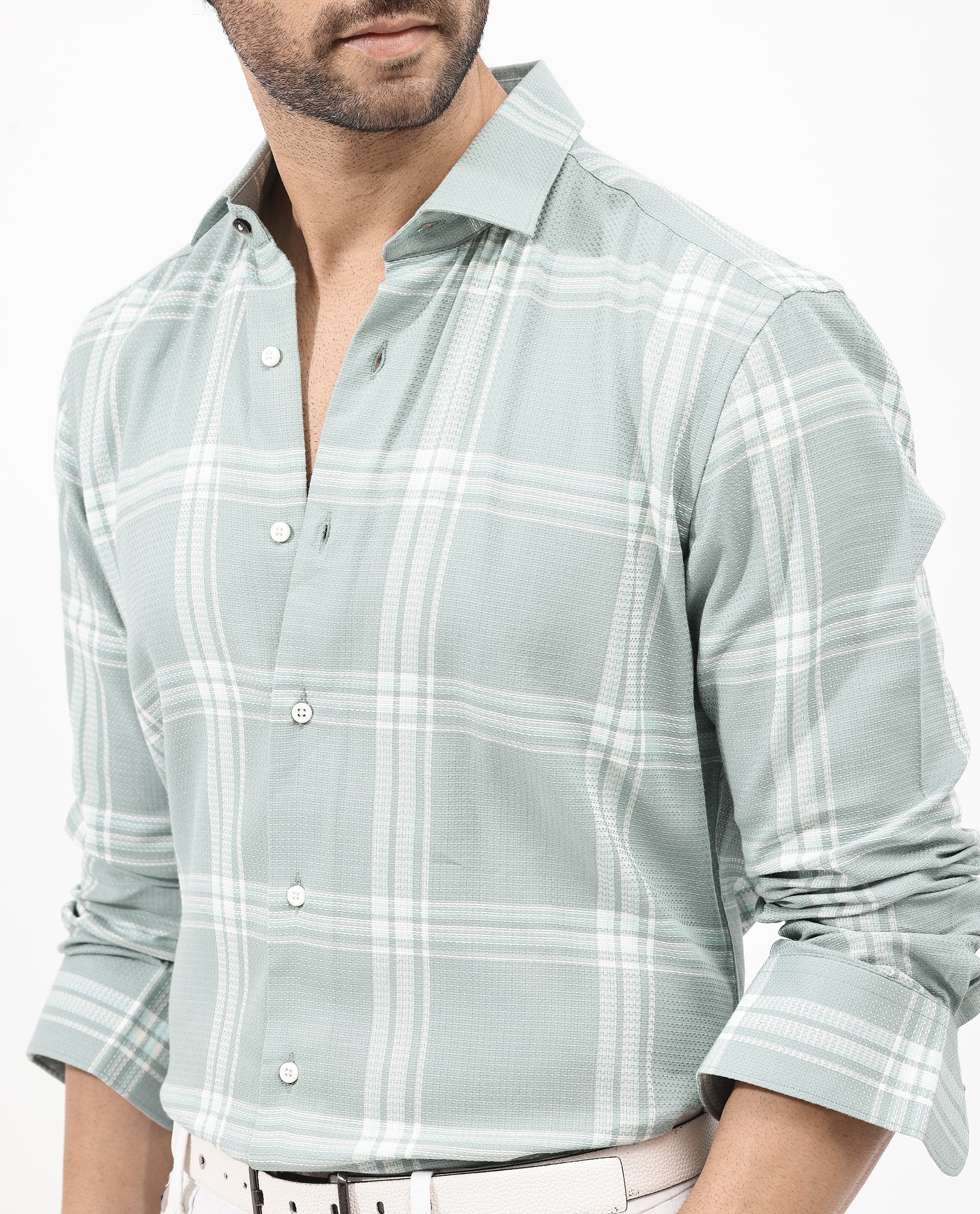 Rare Rabbit Men's Mavron Green Cotton Checked Print Regular Fit Full Sleeve Collared Shirt - Image 4