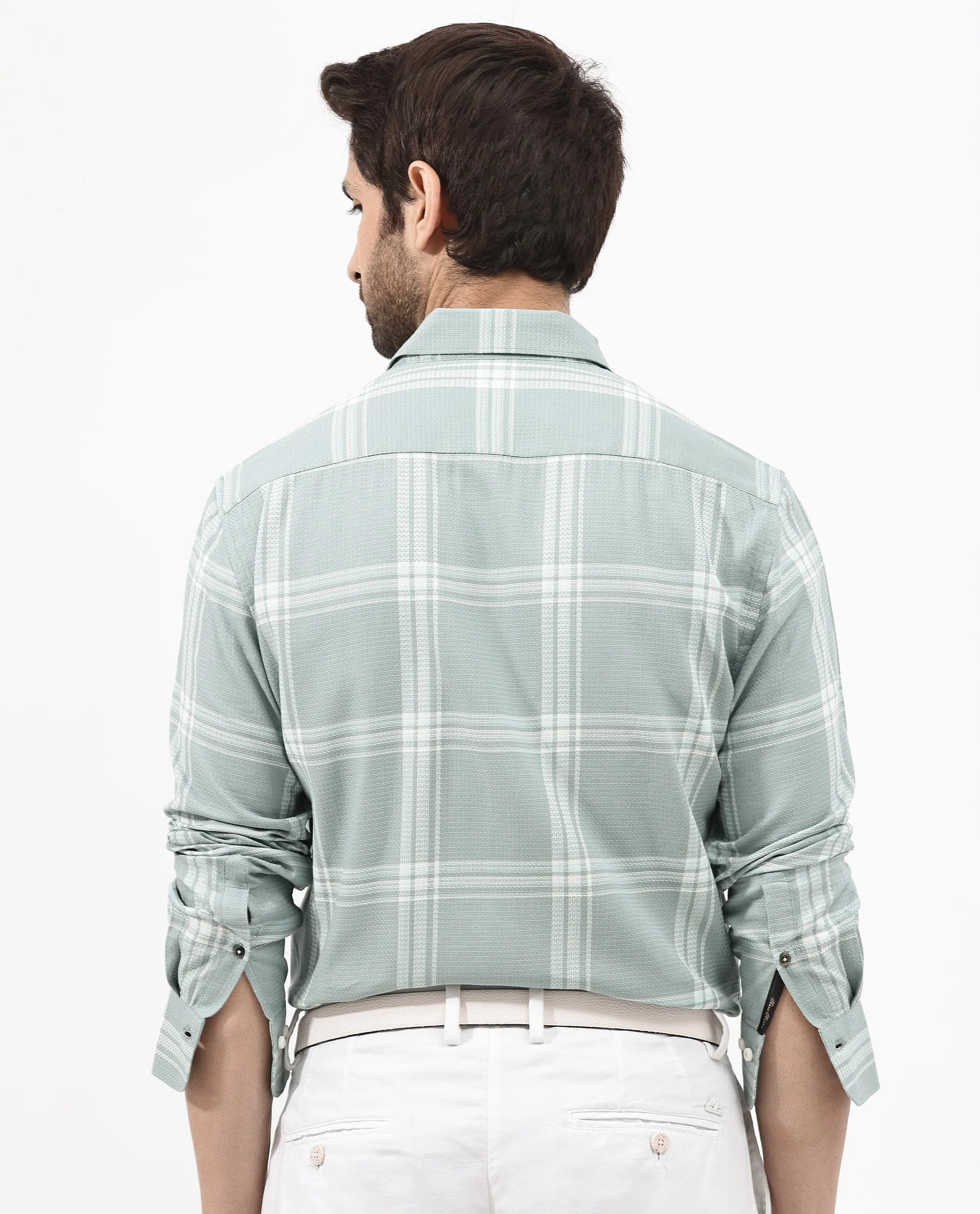 Rare Rabbit Men's Mavron Green Cotton Checked Print Regular Fit Full Sleeve Collared Shirt - Image 7