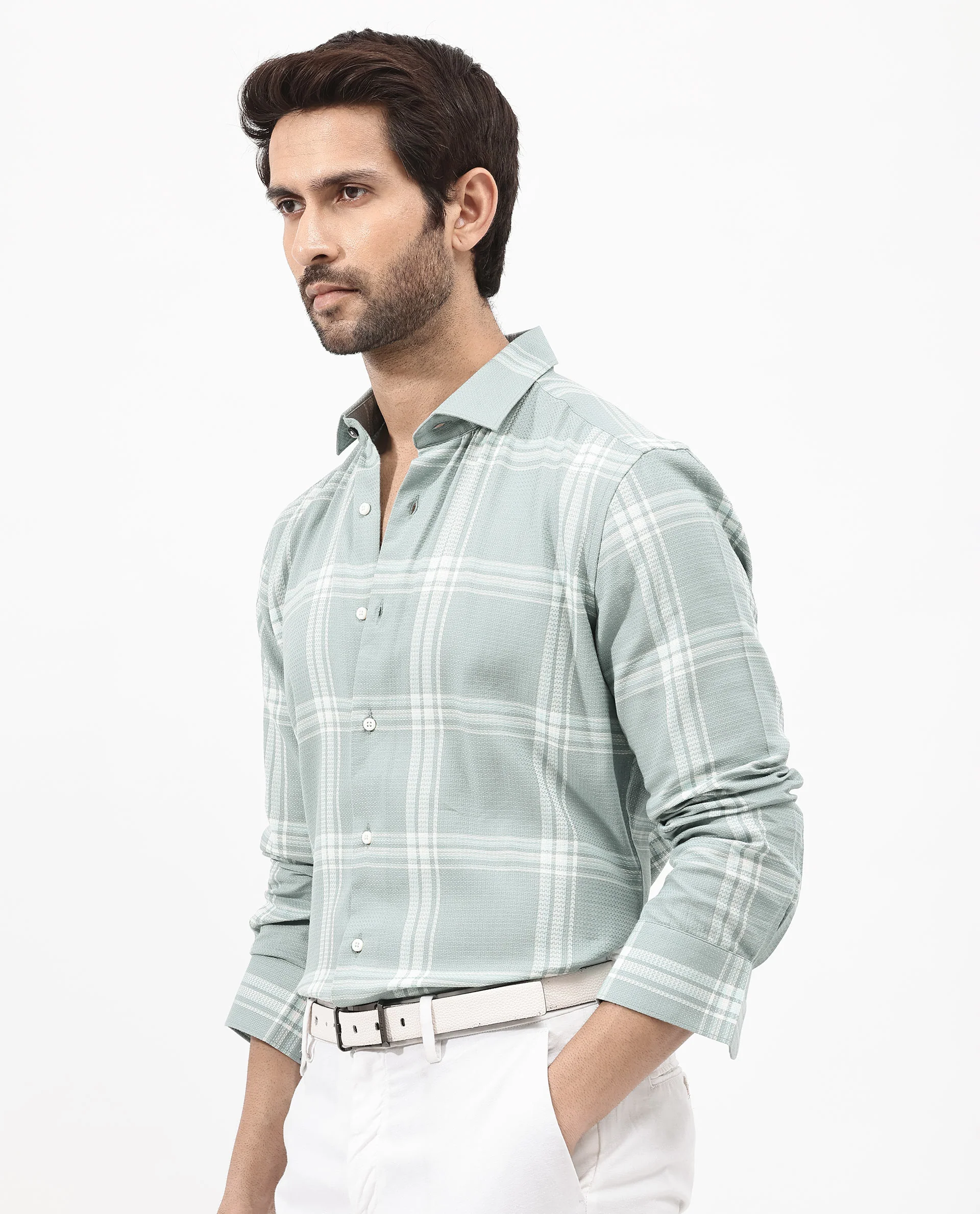 Rare Rabbit Men's Mavron Green Cotton Checked Print Regular Fit Full Sleeve Collared Shirt - Image 8