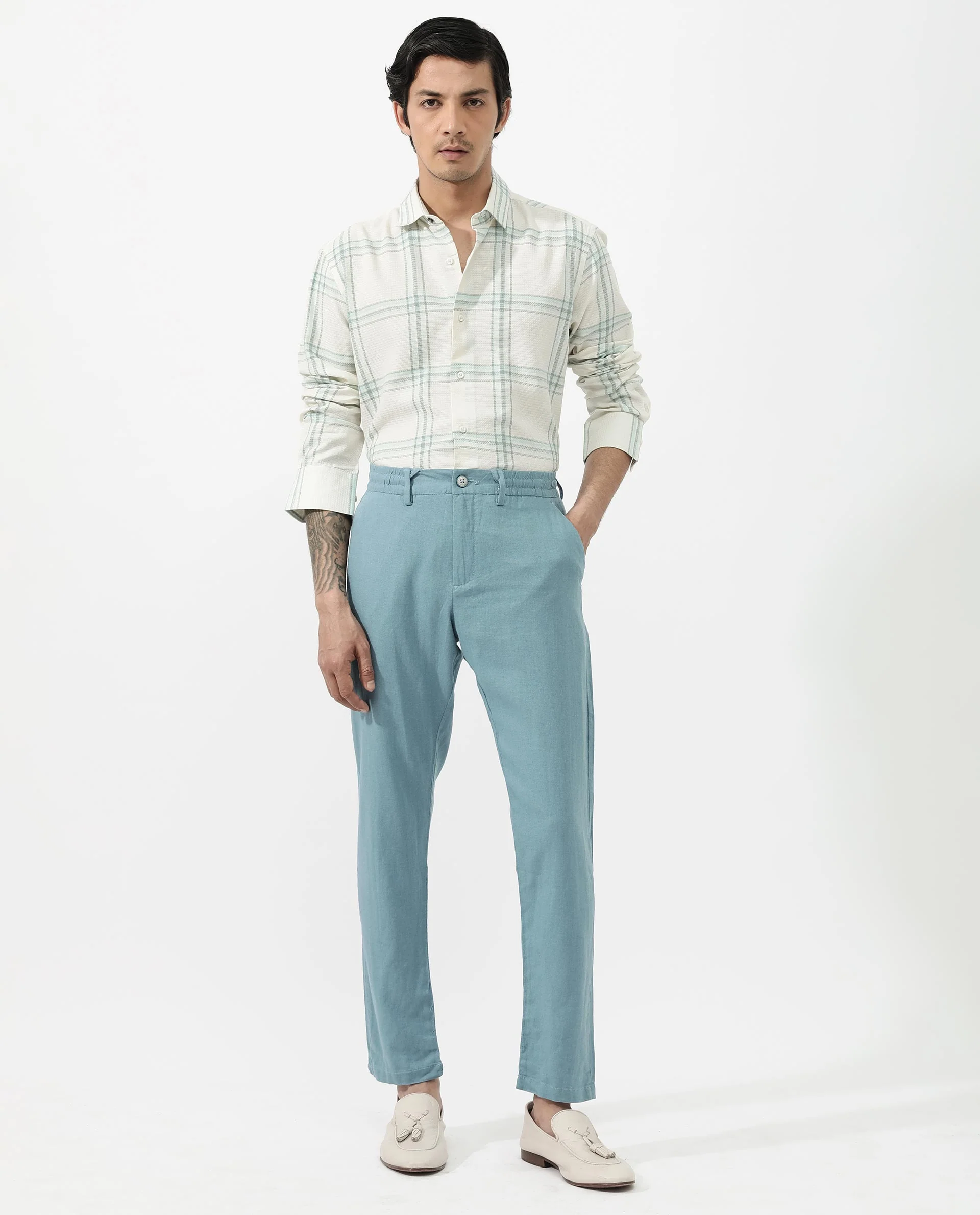Rare Rabbit Men's Marvon Pastel Off White Cotton Checked Print Regular Fit Full Sleeve Collared Shirt - Image 10