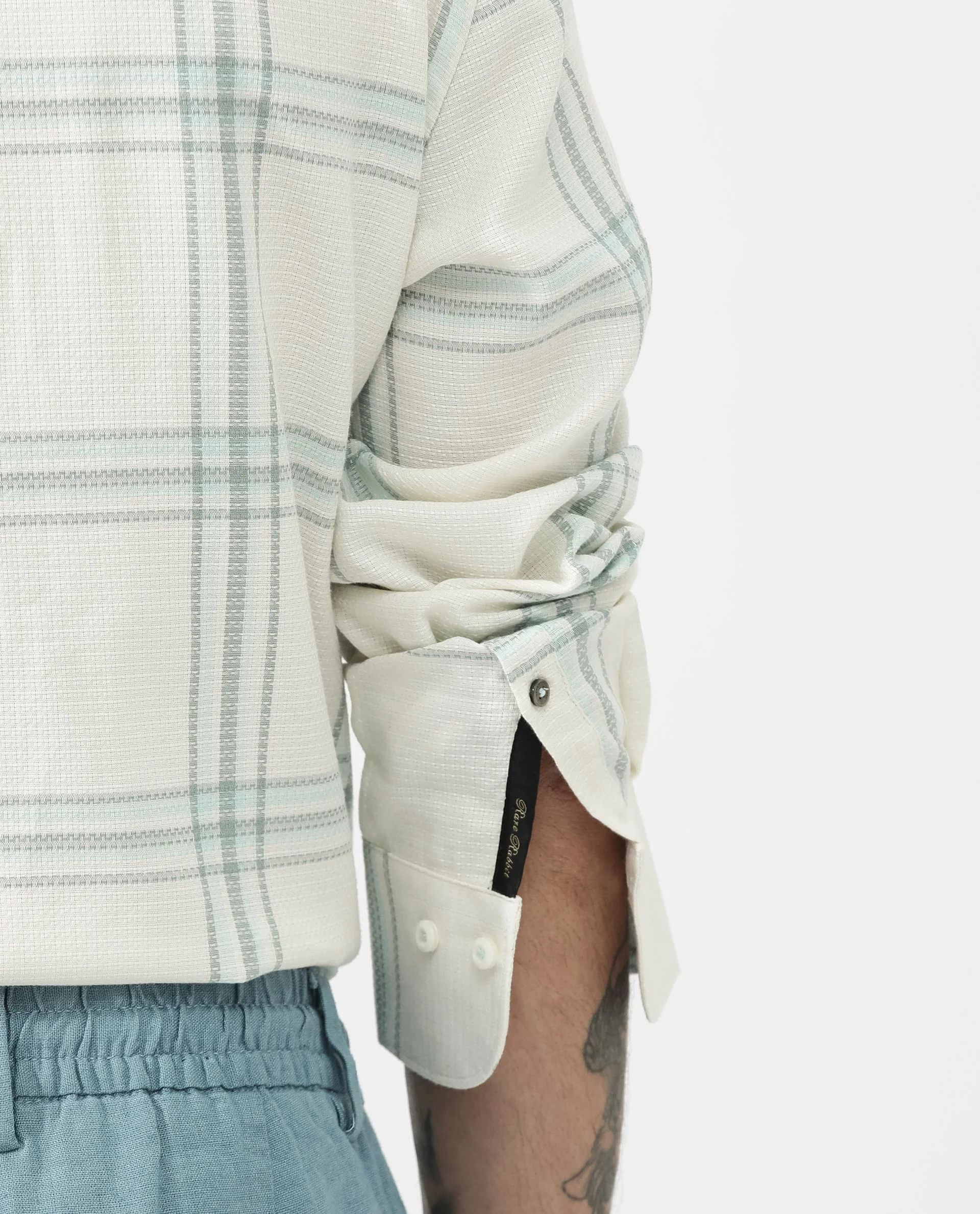 Rare Rabbit Men's Marvon Pastel Off White Cotton Checked Print Regular Fit Full Sleeve Collared Shirt - Image 4
