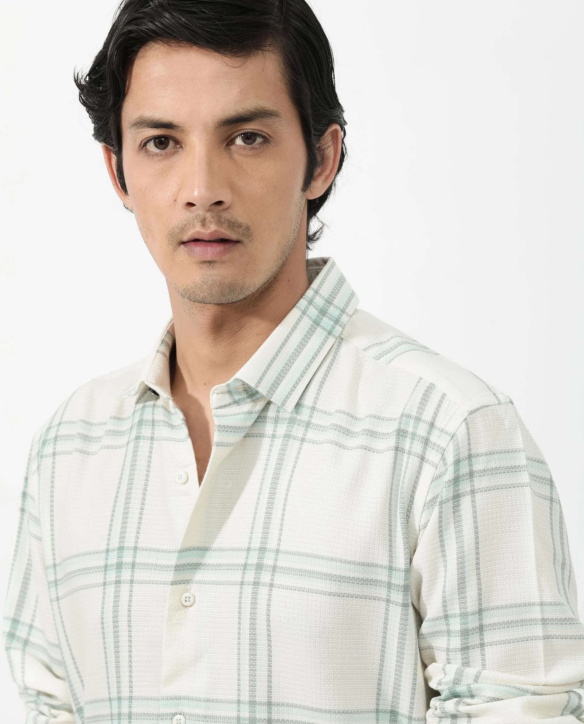 Rare Rabbit Men's Marvon Pastel Off White Cotton Checked Print Regular Fit Full Sleeve Collared Shirt - Image 6