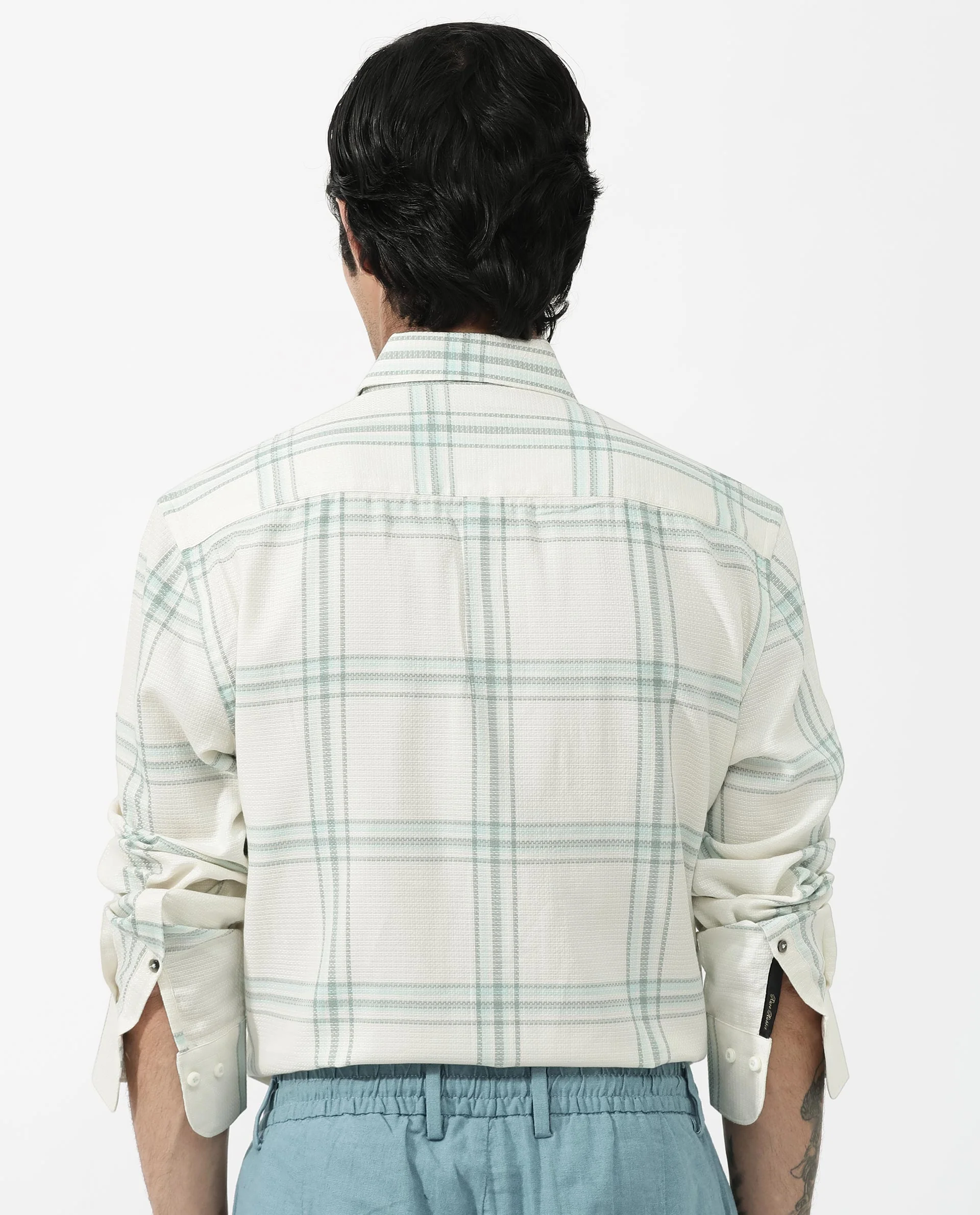 Rare Rabbit Men's Marvon Pastel Off White Cotton Checked Print Regular Fit Full Sleeve Collared Shirt - Image 8