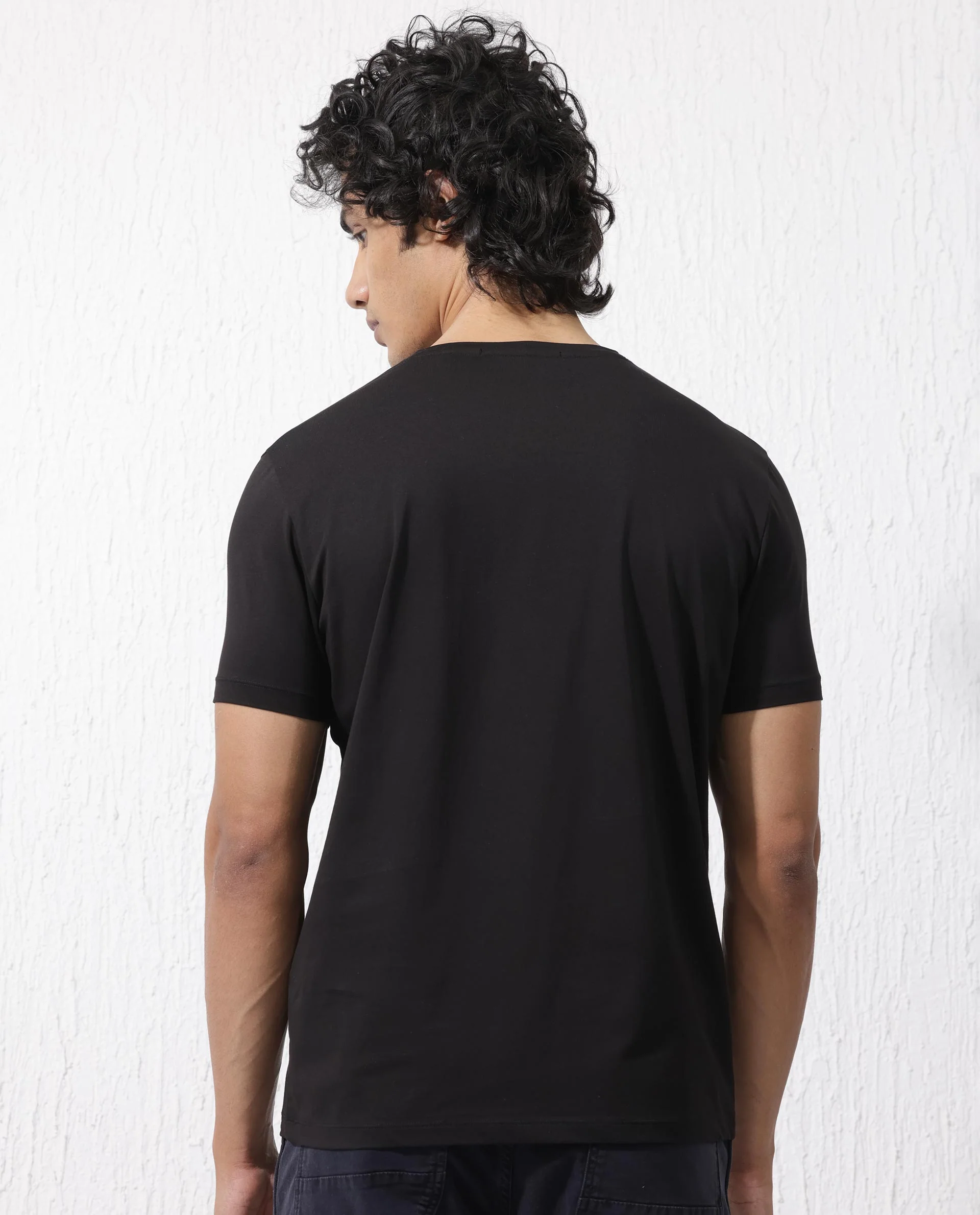 Rare Rabbit Men's Masco Black Cotton Blend Graphic Print Regular Fit Half Sleeve Crew Neck T-Shirt - Image 10
