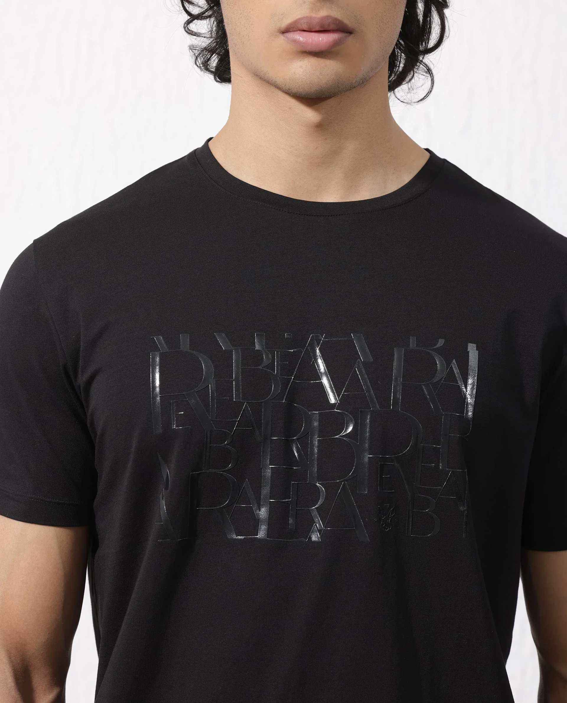 Rare Rabbit Men's Masco Black Cotton Blend Graphic Print Regular Fit Half Sleeve Crew Neck T-Shirt - Image 5