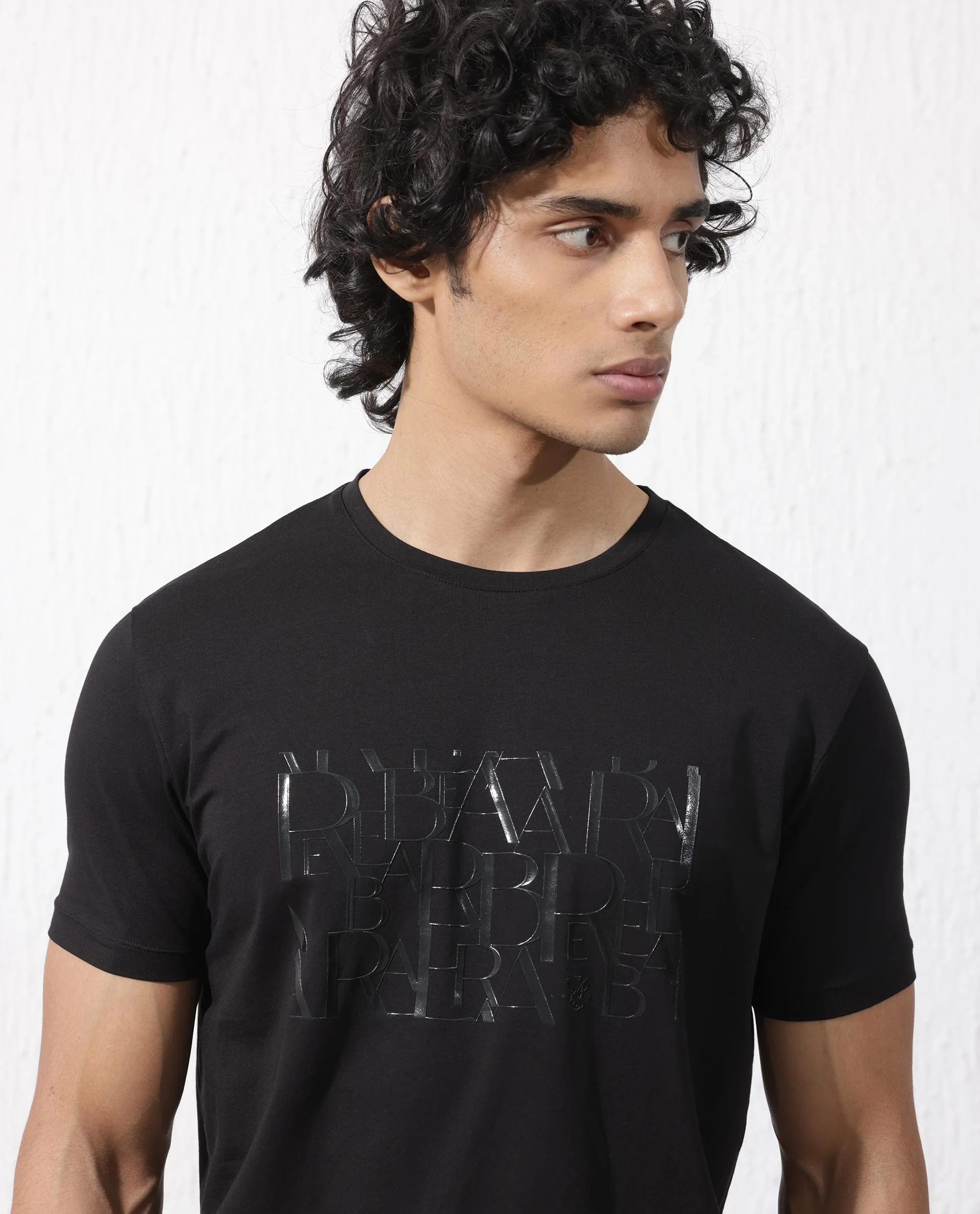 Rare Rabbit Men's Masco Black Cotton Blend Graphic Print Regular Fit Half Sleeve Crew Neck T-Shirt - Image 6