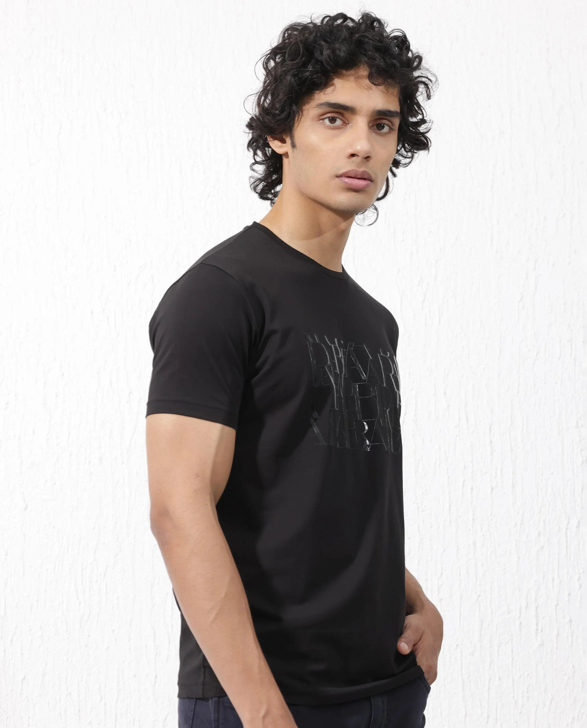 Rare Rabbit Men's Masco Black Cotton Blend Graphic Print Regular Fit Half Sleeve Crew Neck T-Shirt - Image 8