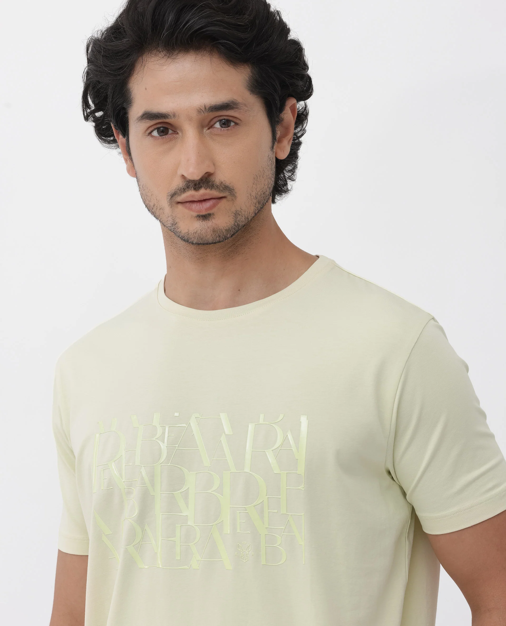 Rare Rabbit Men's Masco Pastel Green Cotton Blend Graphic Print Regular Fit Half Sleeve Crew Neck T-Shirt - Image 4