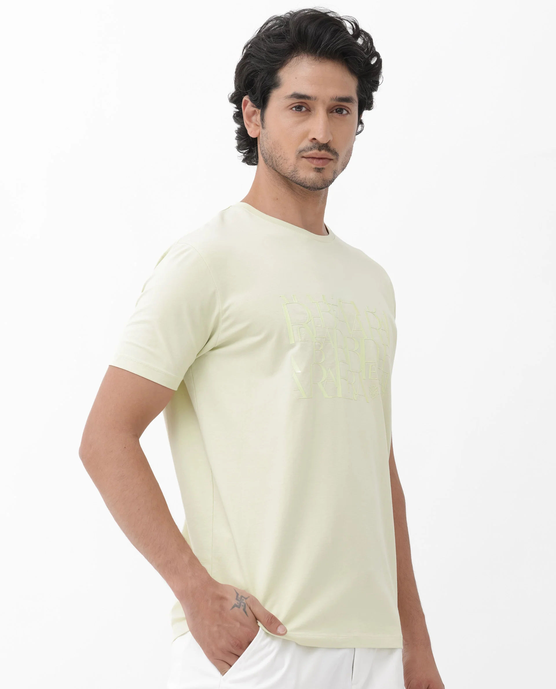 Rare Rabbit Men's Masco Pastel Green Cotton Blend Graphic Print Regular Fit Half Sleeve Crew Neck T-Shirt - Image 6