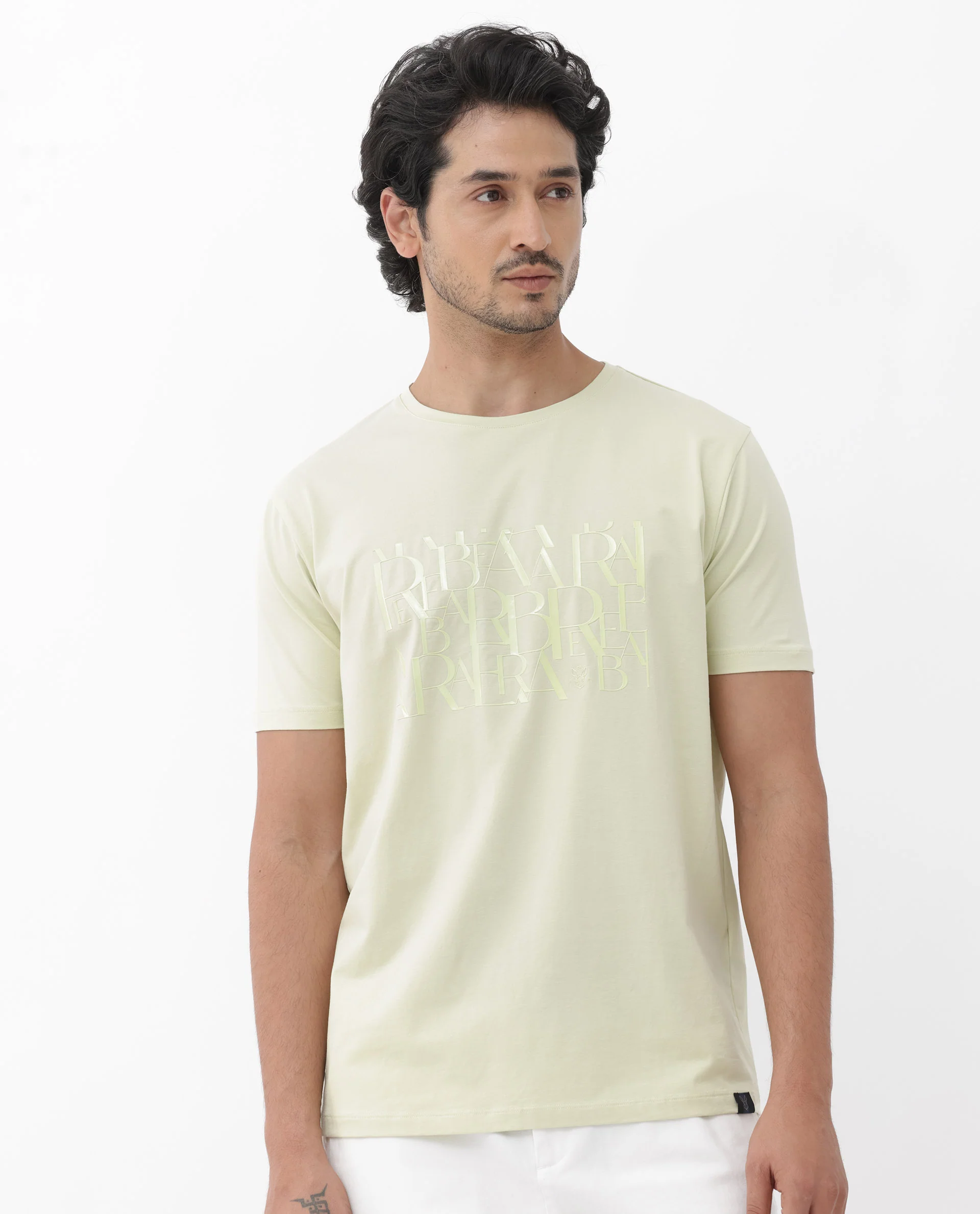 Rare Rabbit Men's Masco Pastel Green Cotton Blend Graphic Print Regular Fit Half Sleeve Crew Neck T-Shirt - Image 7