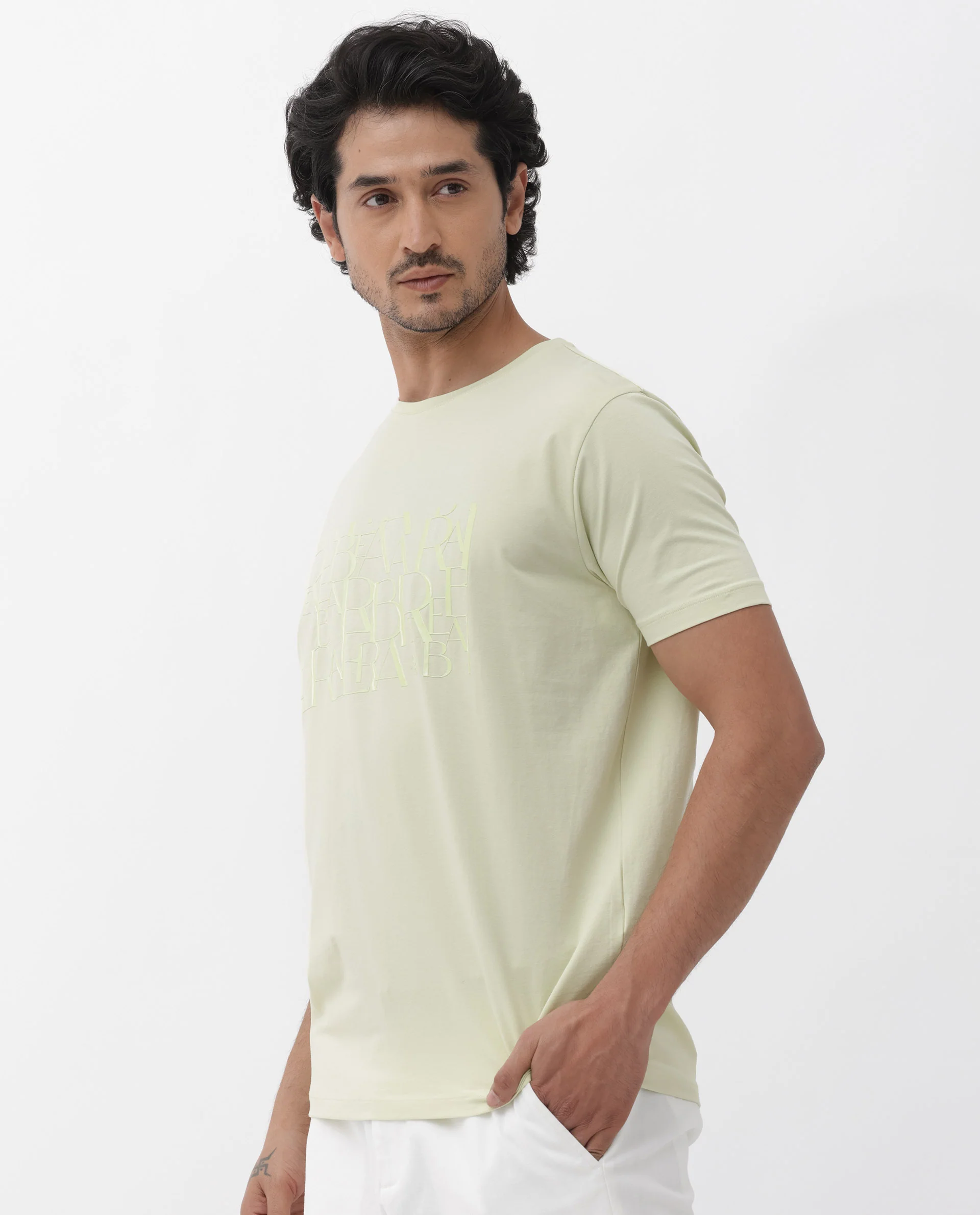Rare Rabbit Men's Masco Pastel Green Cotton Blend Graphic Print Regular Fit Half Sleeve Crew Neck T-Shirt - Image 8