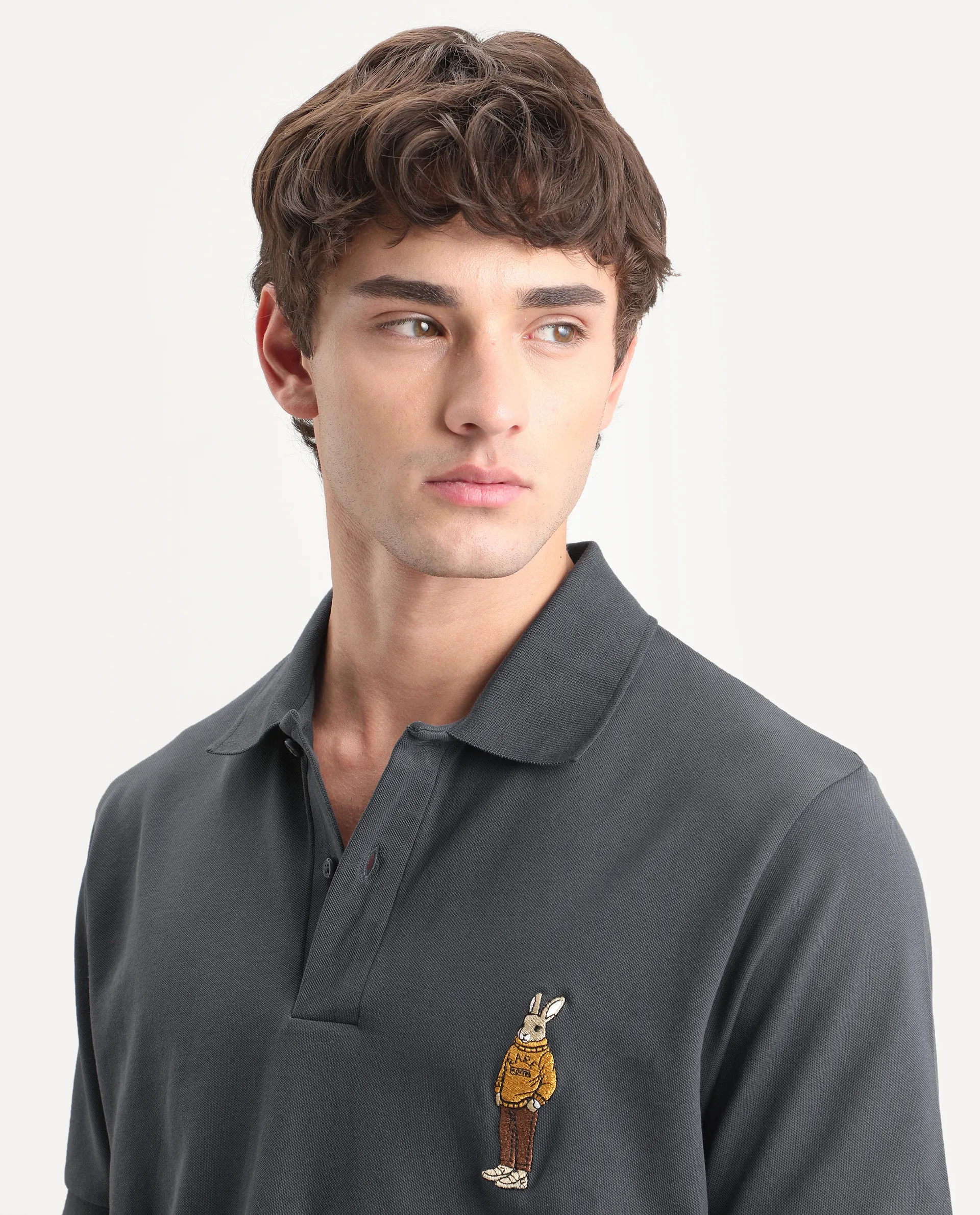 Rare Rabbit Men's Mascos Black Cotton Blend Spread Collar Regular Fit Embroidered Polo - Image 3