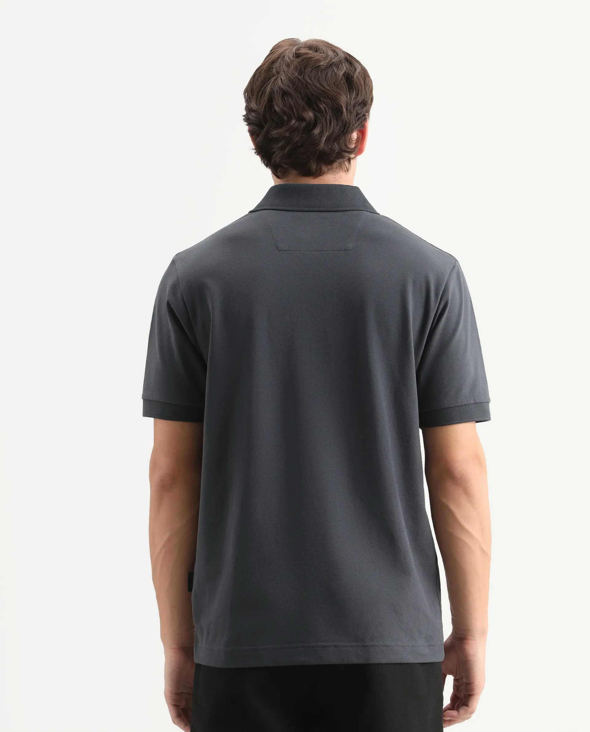 Rare Rabbit Men's Mascos Black Cotton Blend Spread Collar Regular Fit Embroidered Polo - Image 7