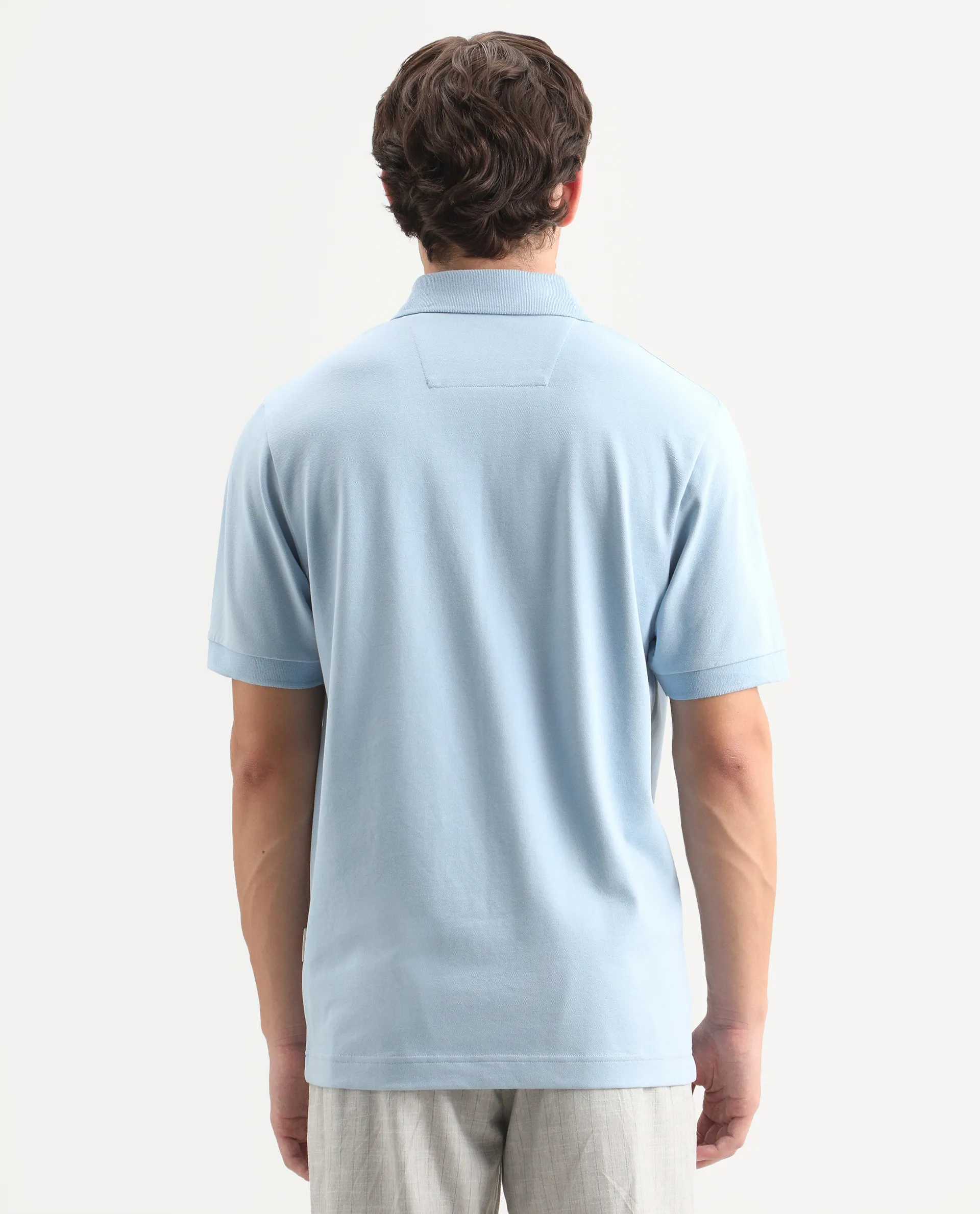 Rare Rabbit Men's Mascos Light Blue Cotton Blend Spread Collar Regular Fit Embroidered Polo - Image 7