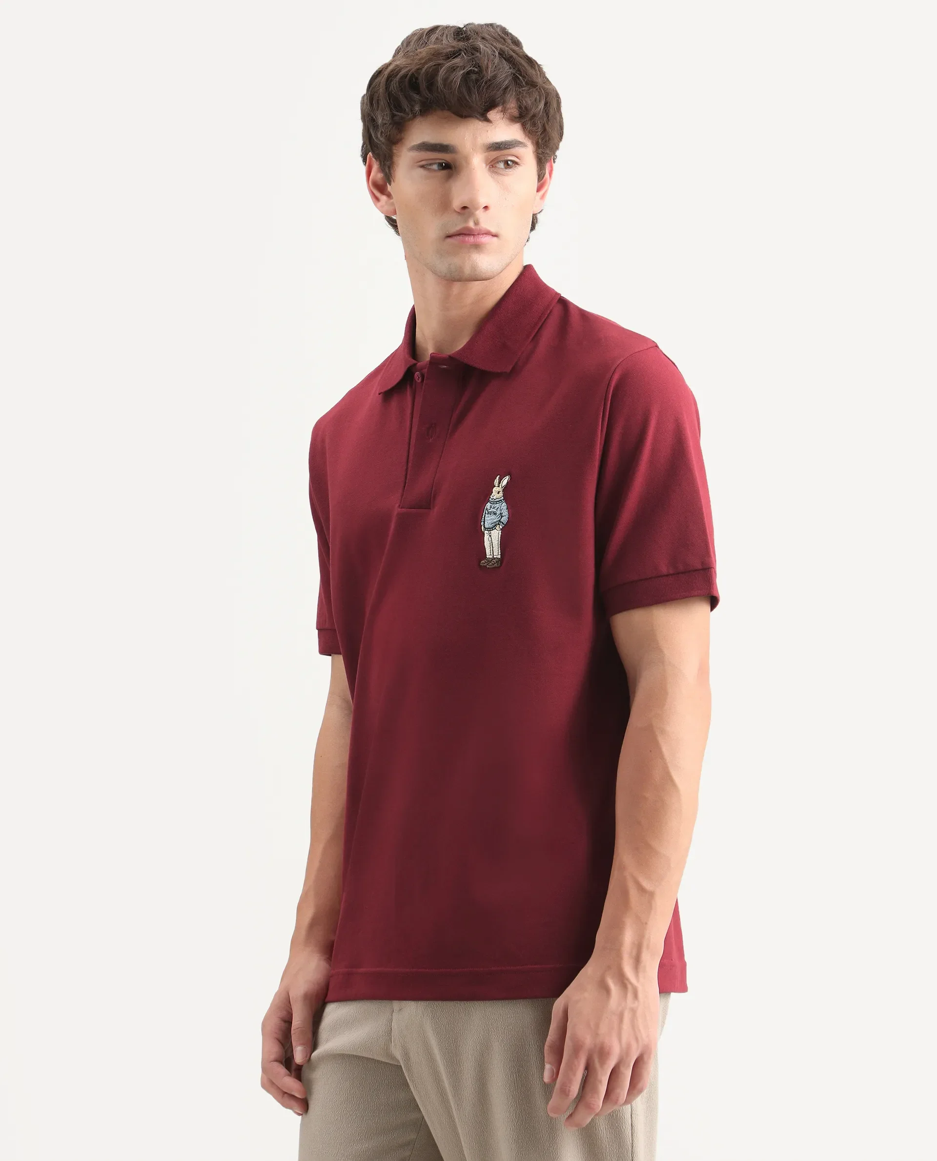 Rare Rabbit Men's Mascos Red Cotton Blend Spread Collar Regular Fit Embroidered Polo - Image 6