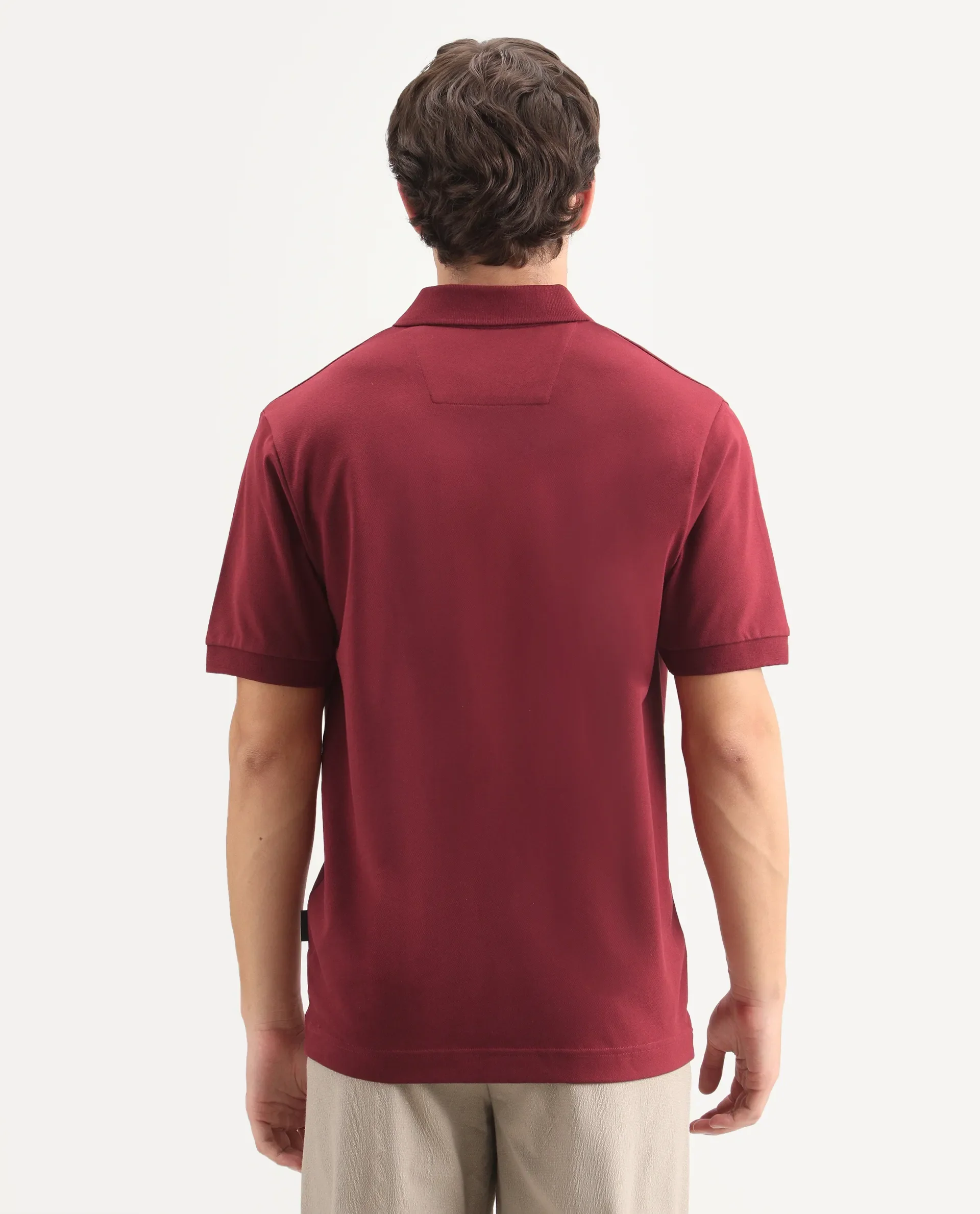 Rare Rabbit Men's Mascos Red Cotton Blend Spread Collar Regular Fit Embroidered Polo - Image 7