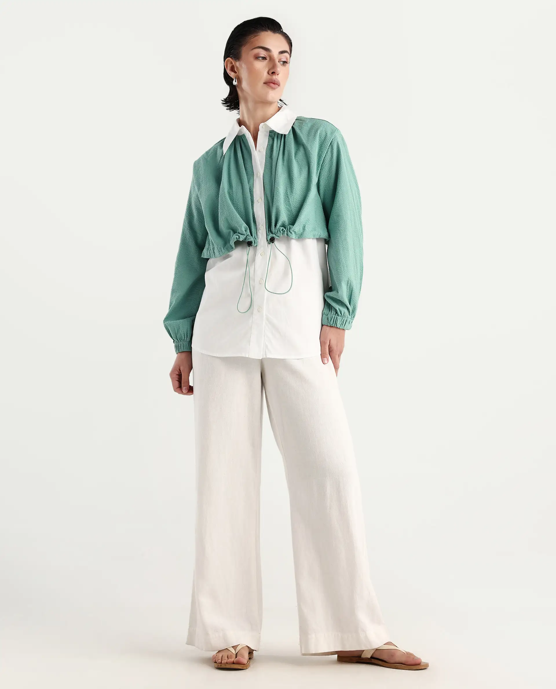 Rareism Women's Mashin White Cotton Blend Drop Collar Plain Cuffed Sleeve Relaxed Fit Top - Image 2