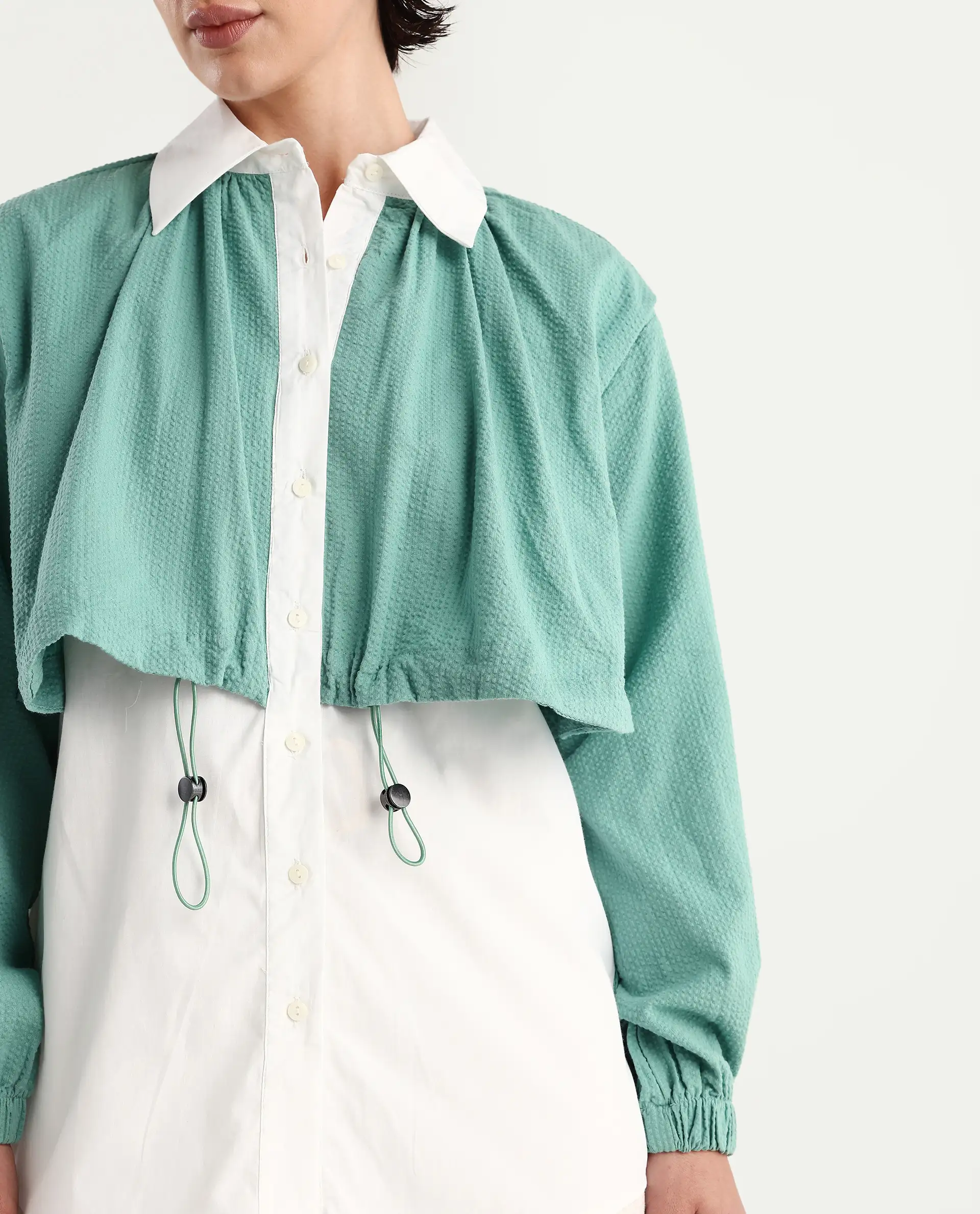 Rareism Women's Mashin White Cotton Blend Drop Collar Plain Cuffed Sleeve Relaxed Fit Top - Image 3