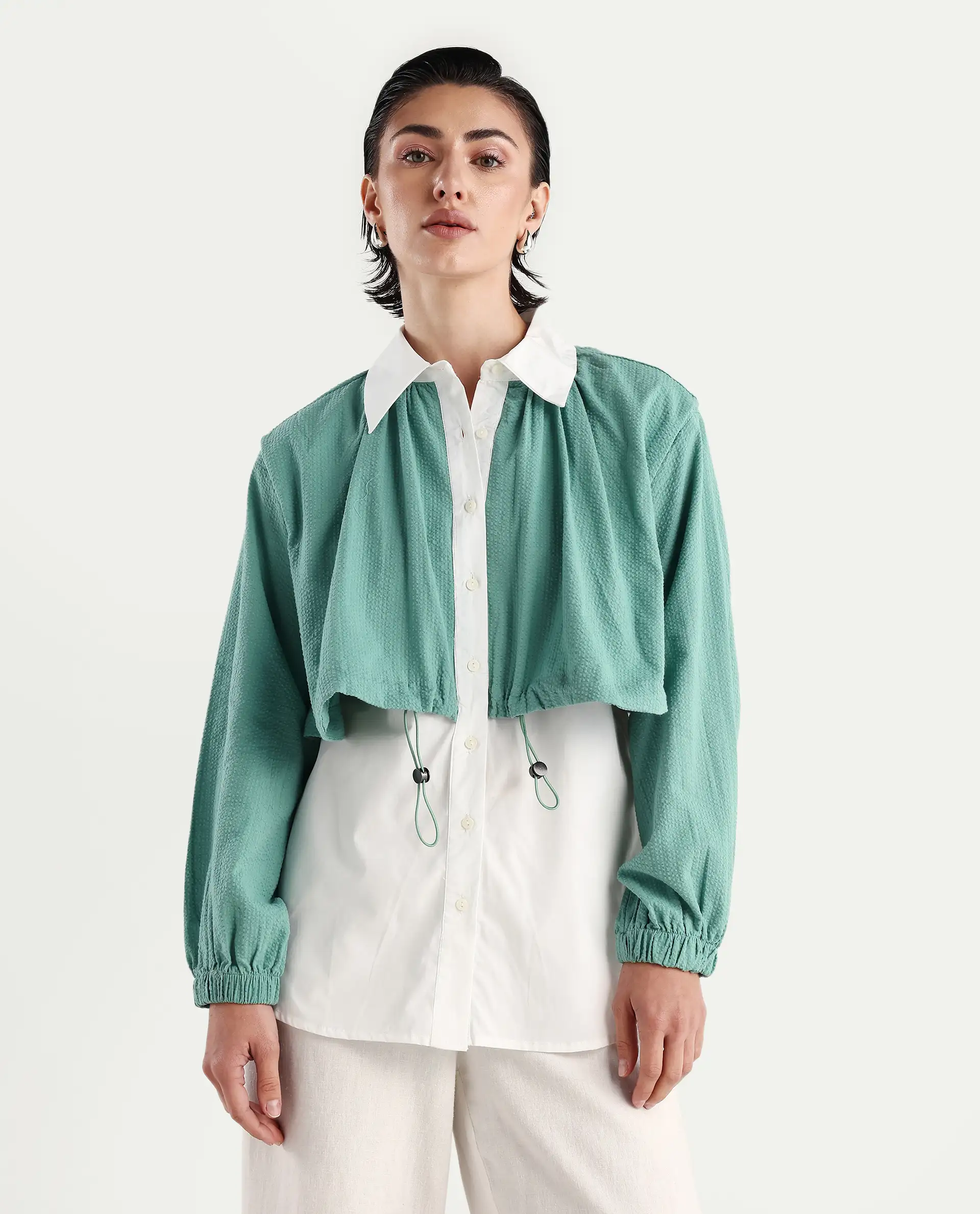 Rareism Women's Mashin White Cotton Blend Drop Collar Plain Cuffed Sleeve Relaxed Fit Top - Image 4
