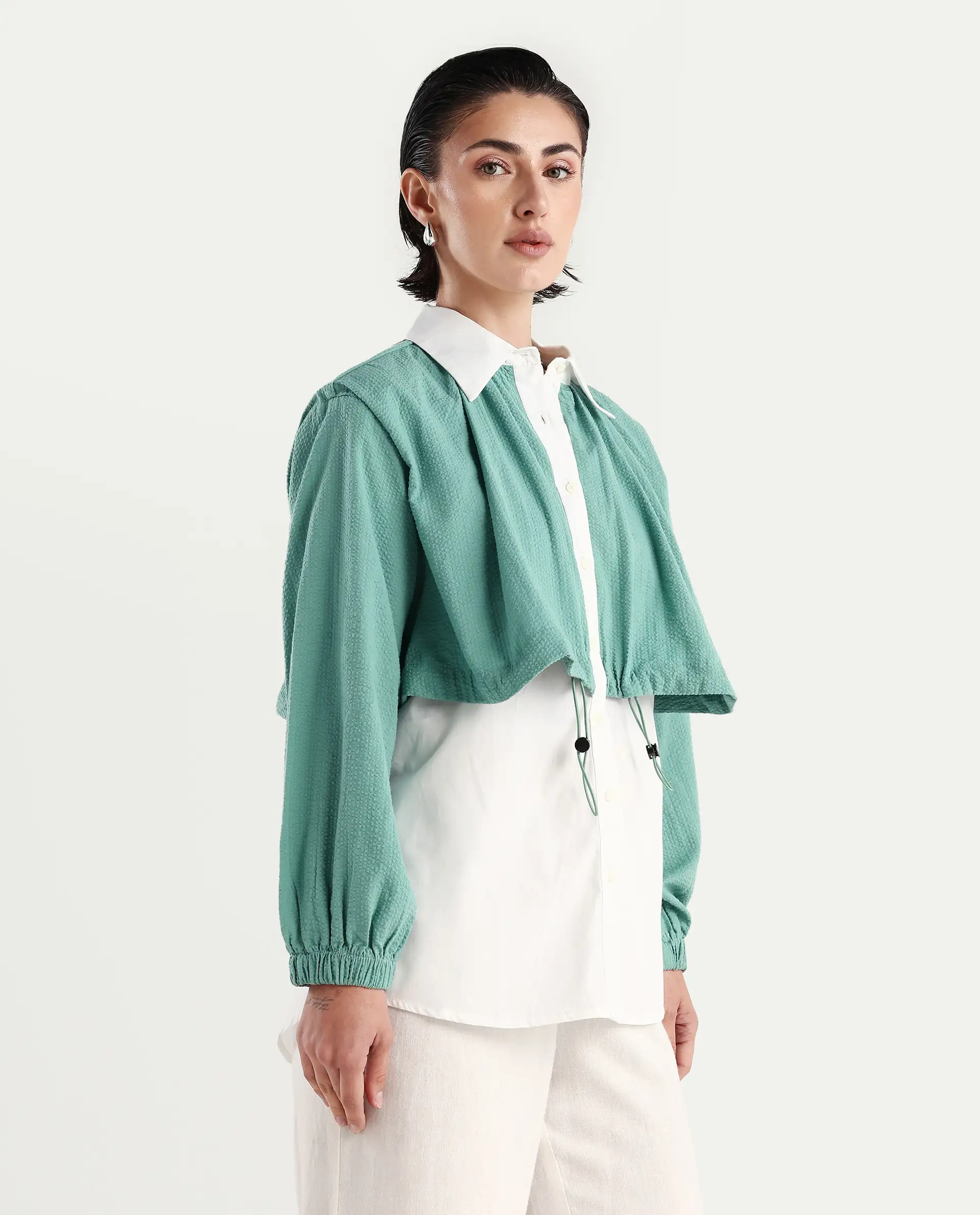 Rareism Women's Mashin White Cotton Blend Drop Collar Plain Cuffed Sleeve Relaxed Fit Top - Image 6