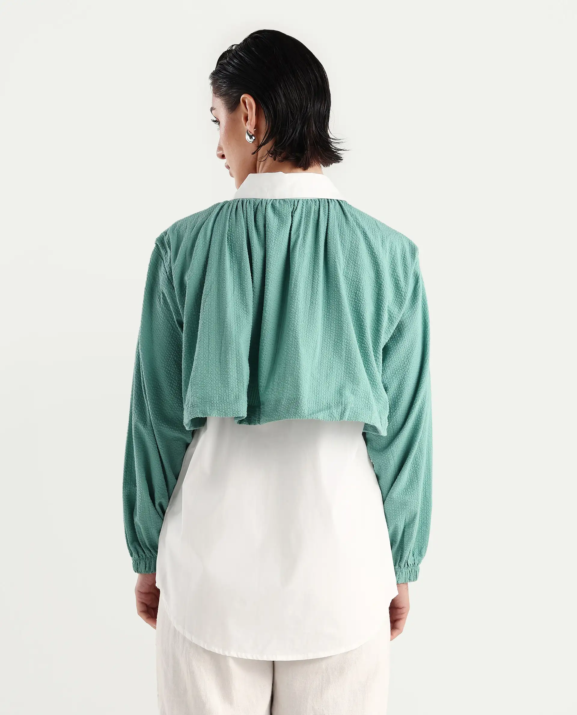 Rareism Women's Mashin White Cotton Blend Drop Collar Plain Cuffed Sleeve Relaxed Fit Top - Image 7