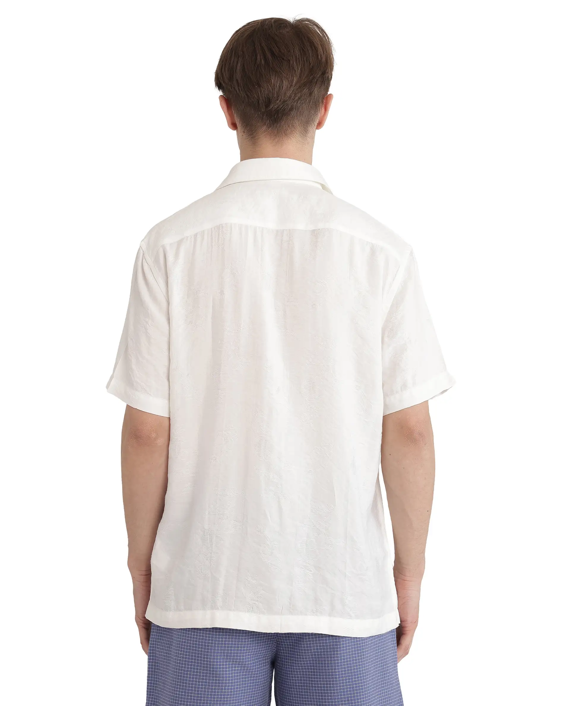 Rare Rabbit Men's Masie White Viscose Blend Plain Regular Fit Half Sleeve Collared Shirt - Image 5