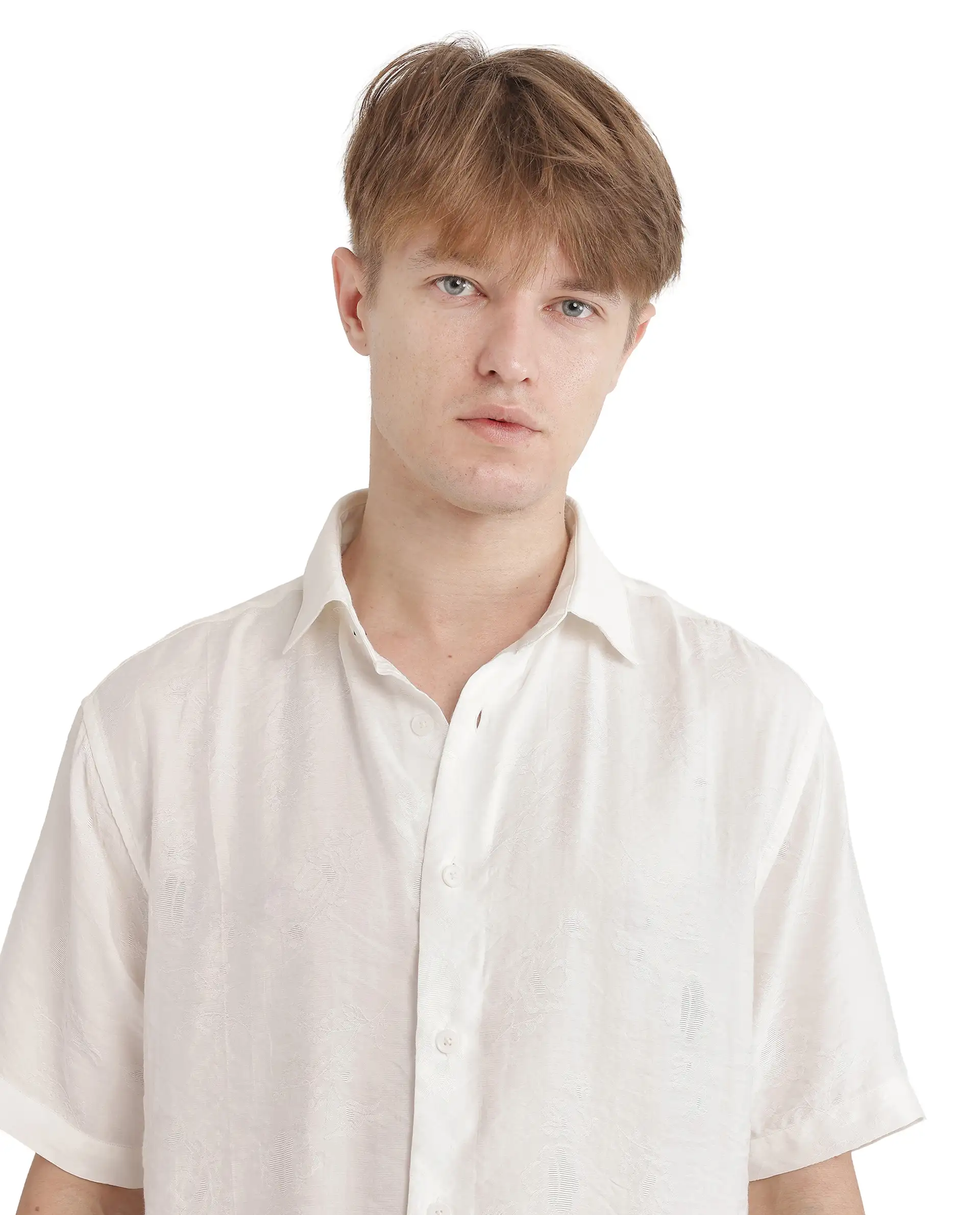 Rare Rabbit Men's Masie White Viscose Blend Plain Regular Fit Half Sleeve Collared Shirt - Image 8