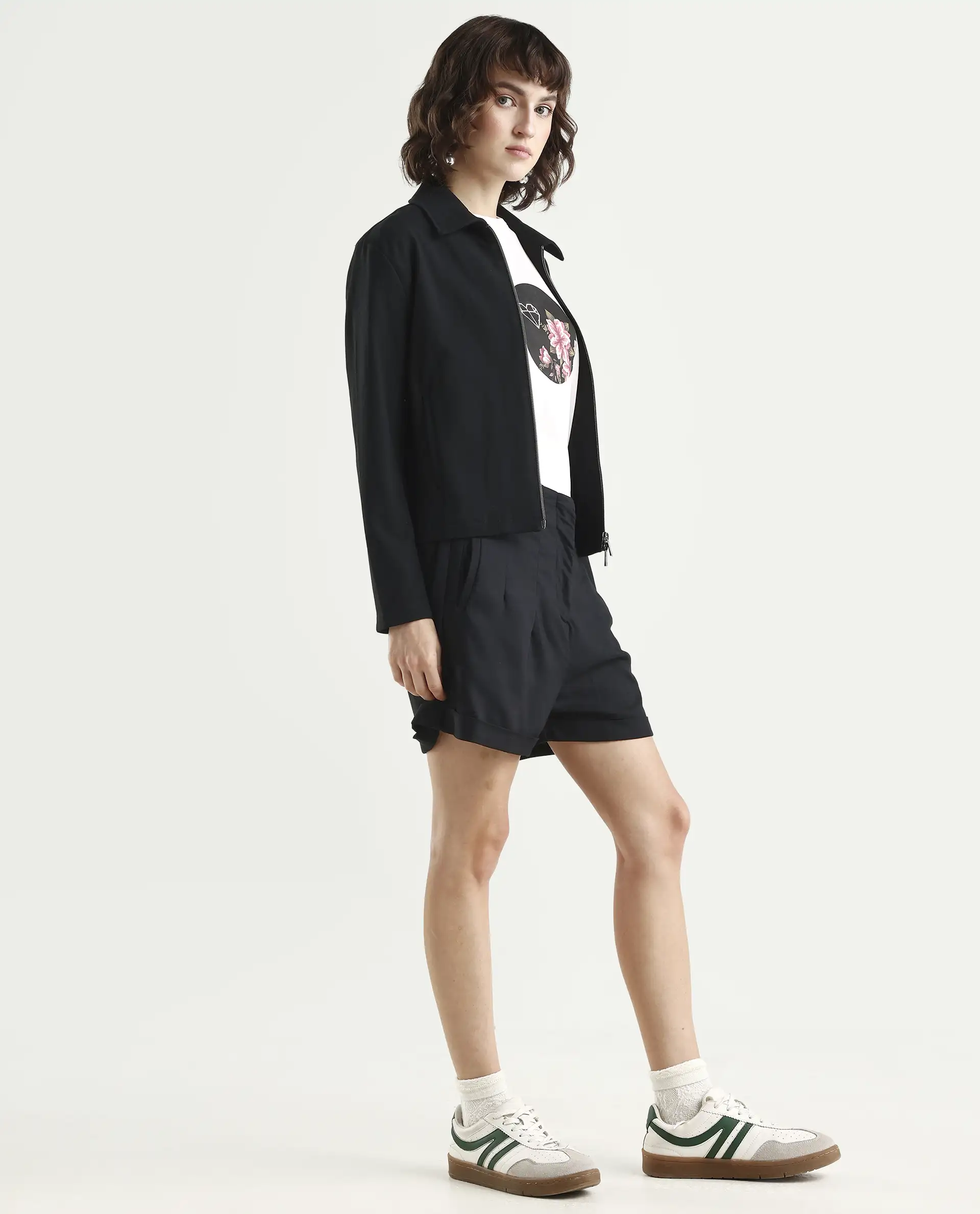 Rareism Women's Maslin Black Polyester Plain Mini Regular Fit Shorts - Image 6
