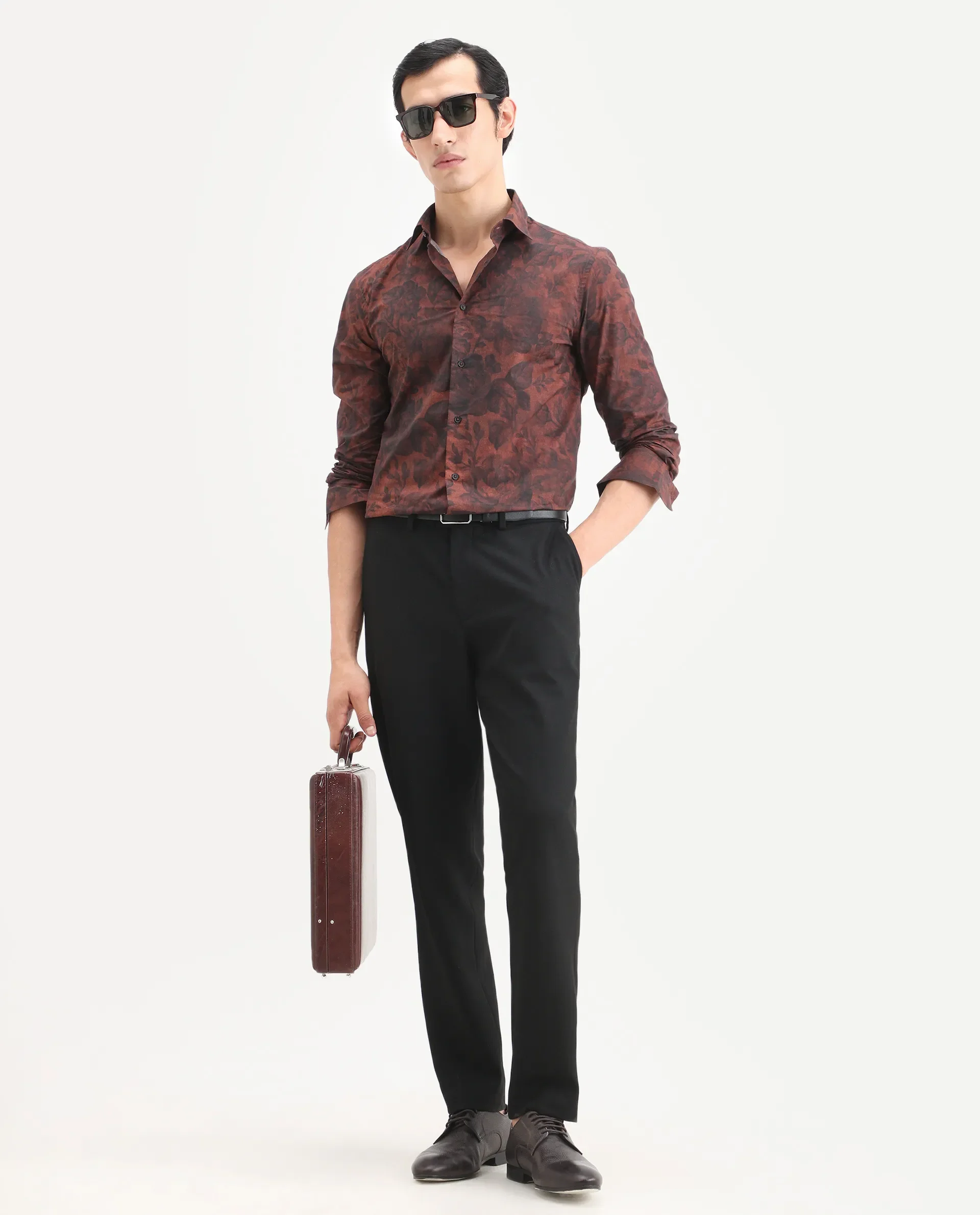 Rare Rabbit Men's Maso Dusky Brown Cotton Fabric Full Sleeve Spread Collar Regular Fit Floral Print Shirt - Image 2