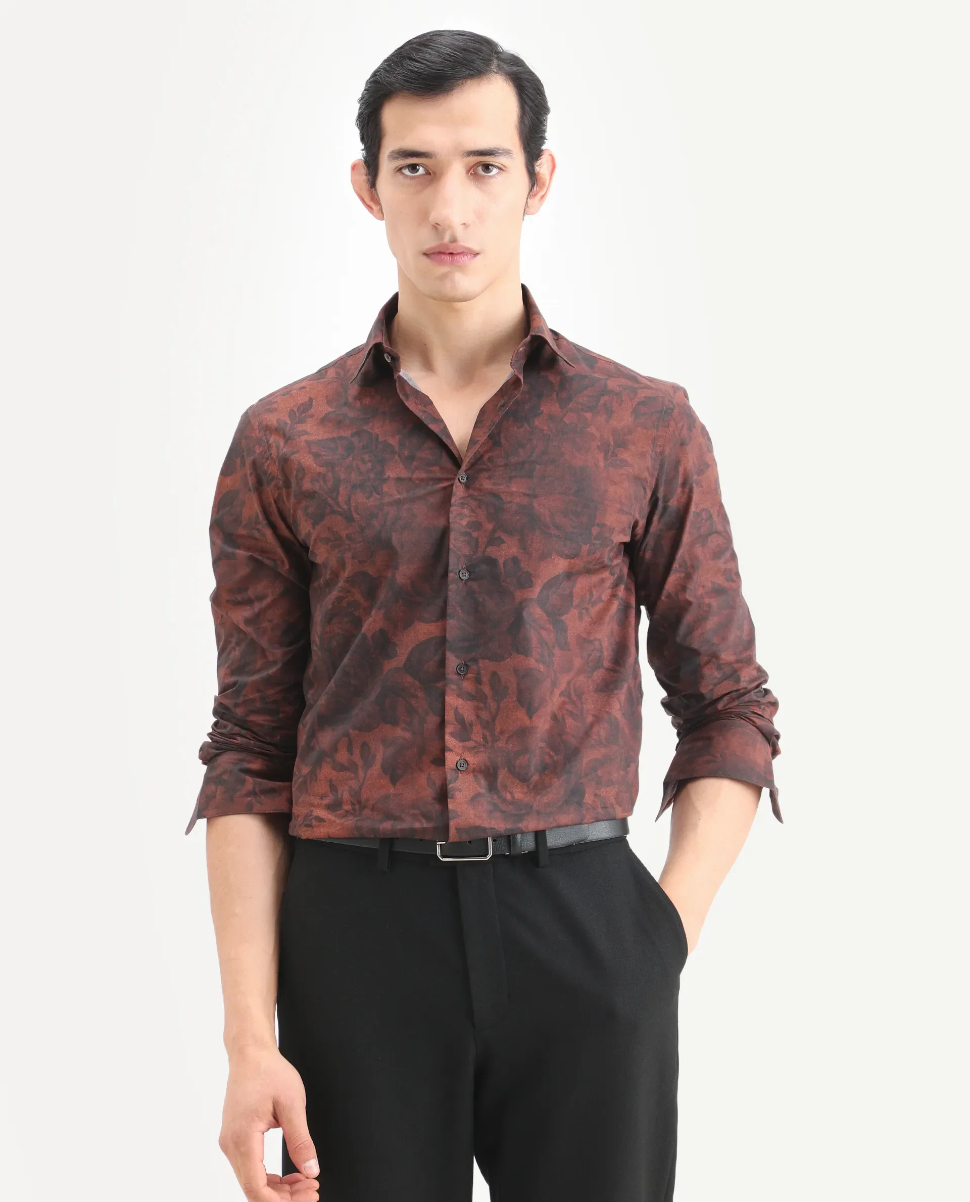 Rare Rabbit Men's Maso Dusky Brown Cotton Fabric Full Sleeve Spread Collar Regular Fit Floral Print Shirt - Image 5