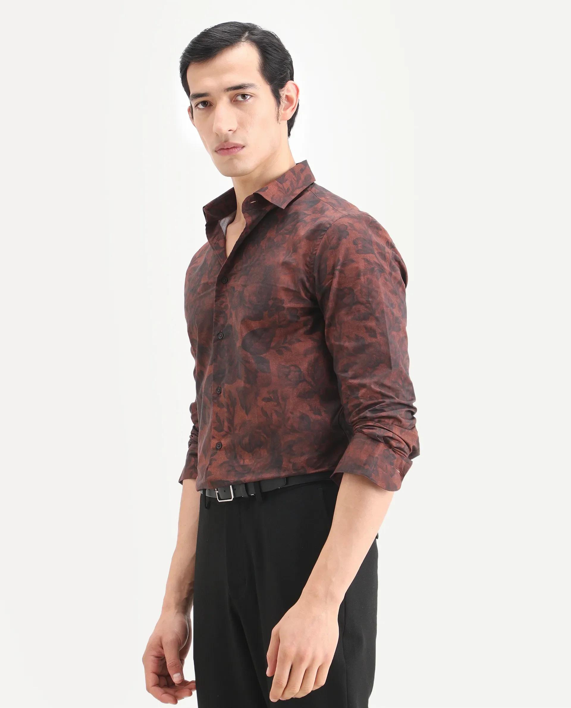 Rare Rabbit Men's Maso Dusky Brown Cotton Fabric Full Sleeve Spread Collar Regular Fit Floral Print Shirt - Image 6