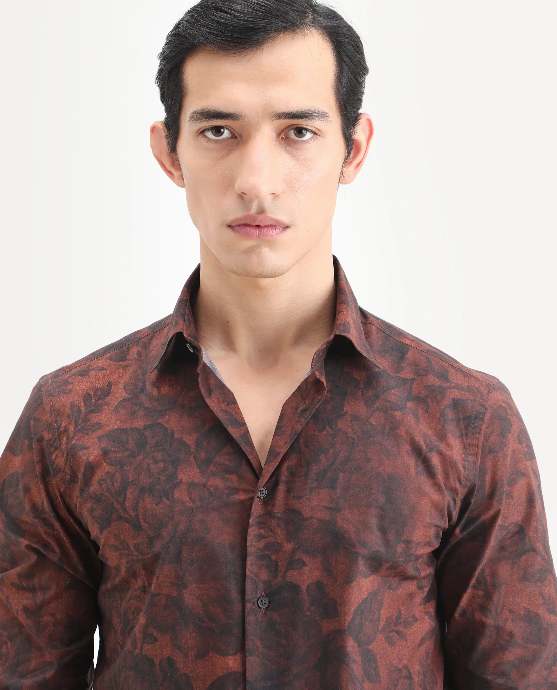 Rare Rabbit Men's Maso Dusky Brown Cotton Fabric Full Sleeve Spread Collar Regular Fit Floral Print Shirt - Image 8