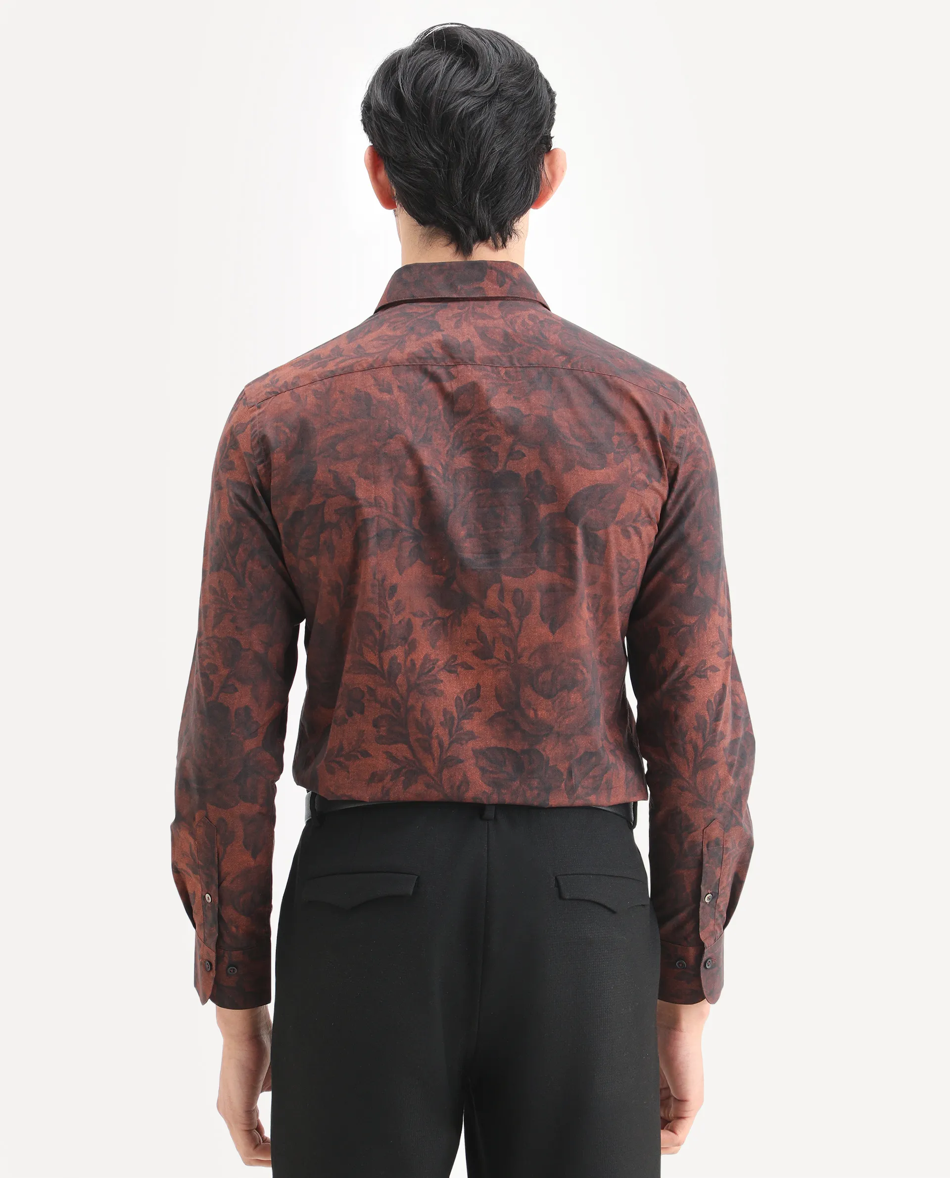 Rare Rabbit Men's Maso Dusky Brown Cotton Fabric Full Sleeve Spread Collar Regular Fit Floral Print Shirt - Image 9