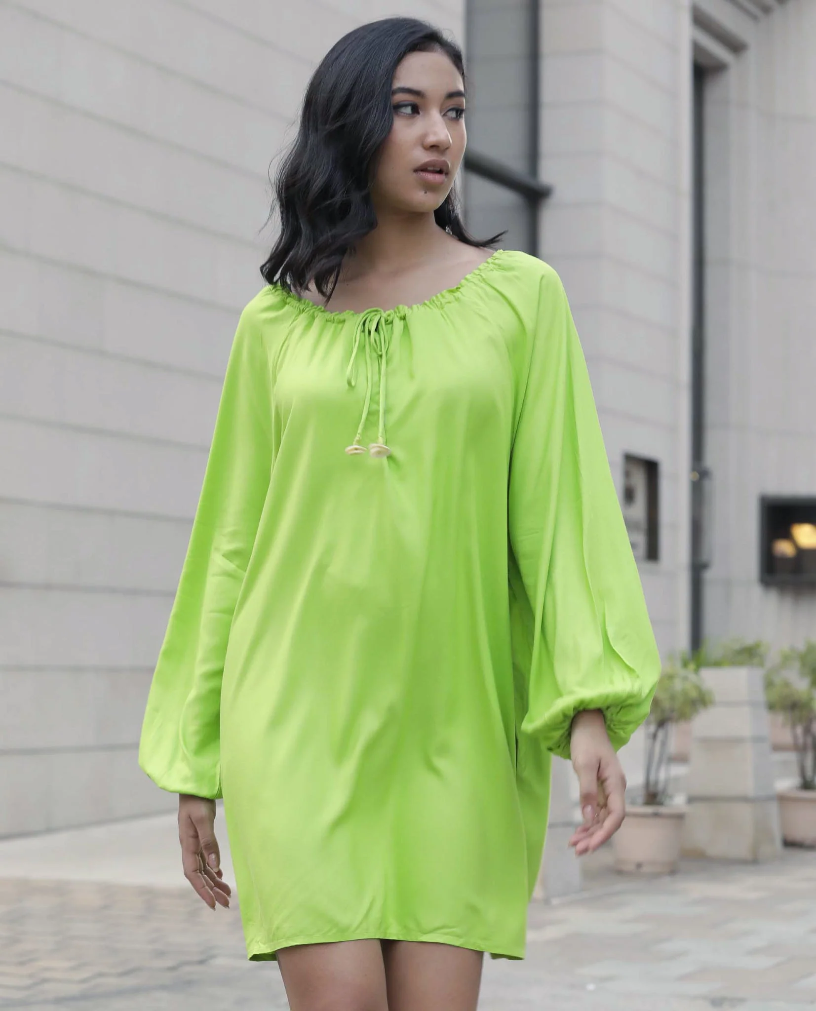 Rareism Women Mason Green Dress Full Sleeves Solid - Image 3