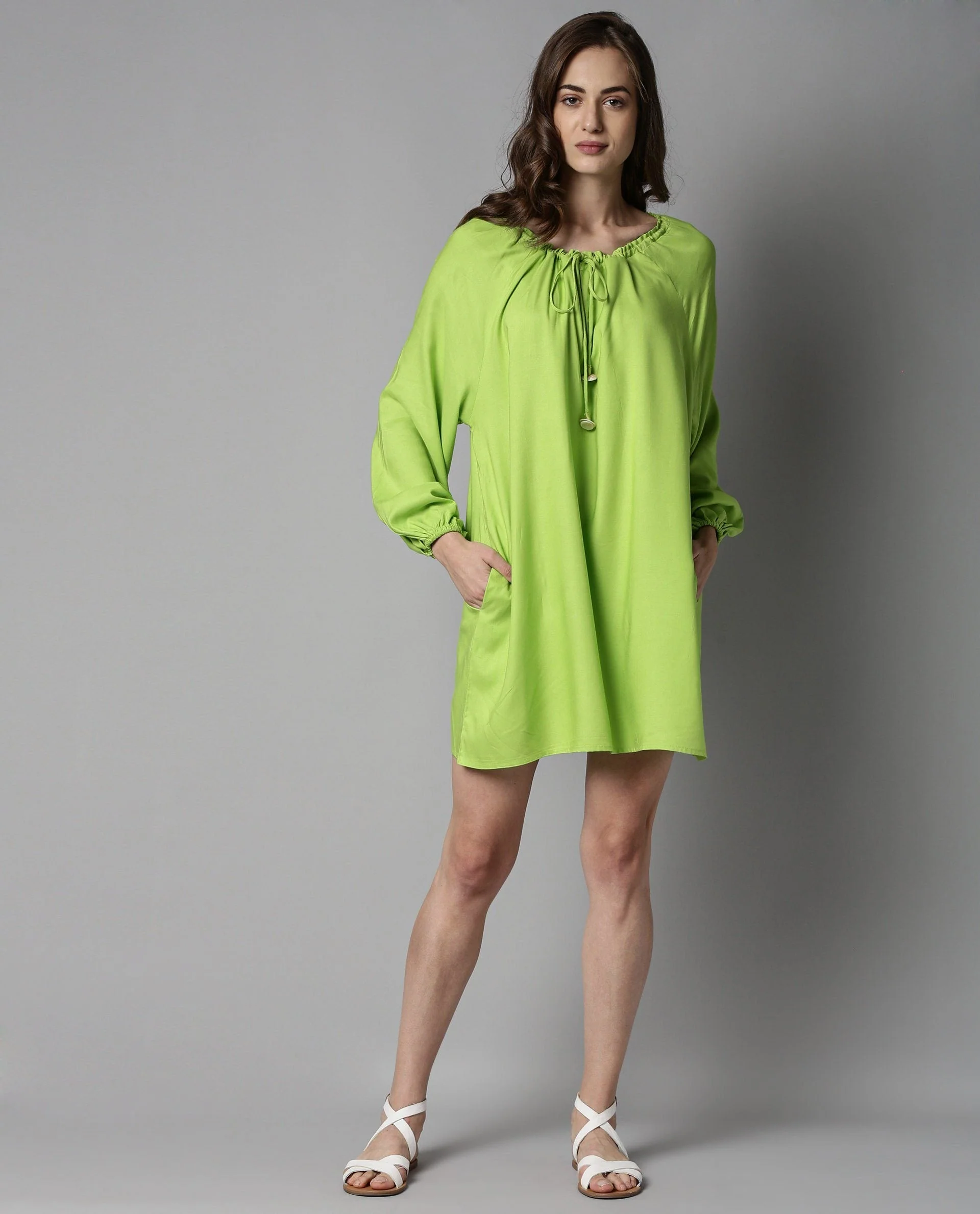 Rareism Women Mason Green Dress Full Sleeves Solid - Image 4