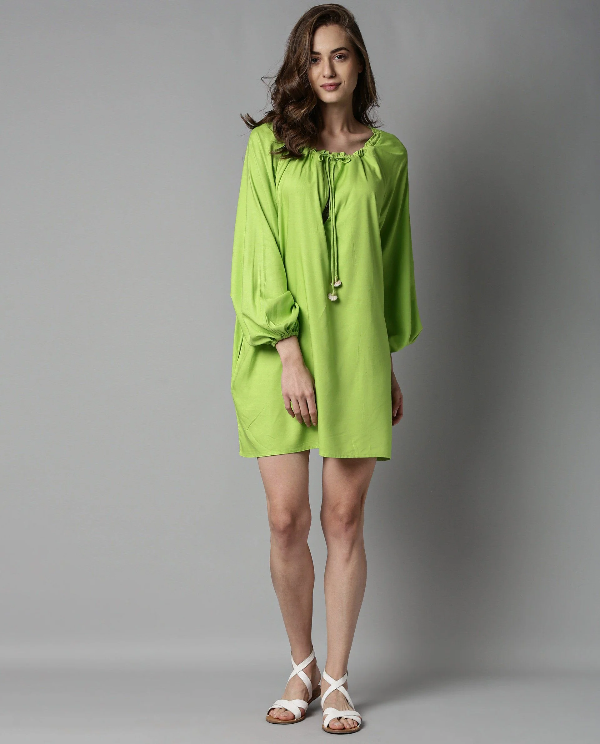 Rareism Women Mason Green Dress Full Sleeves Solid - Image 5