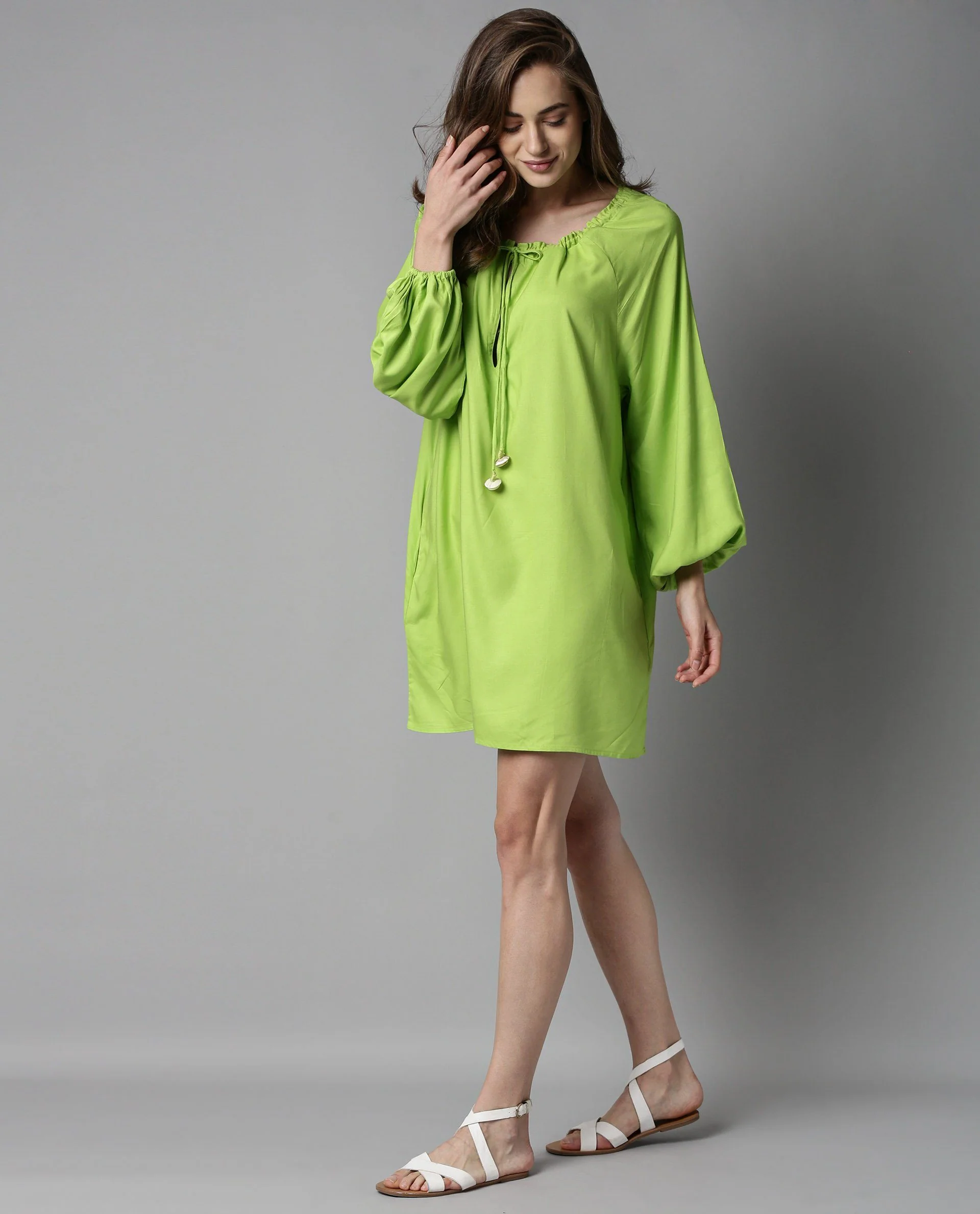 Rareism Women Mason Green Dress Full Sleeves Solid - Image 8