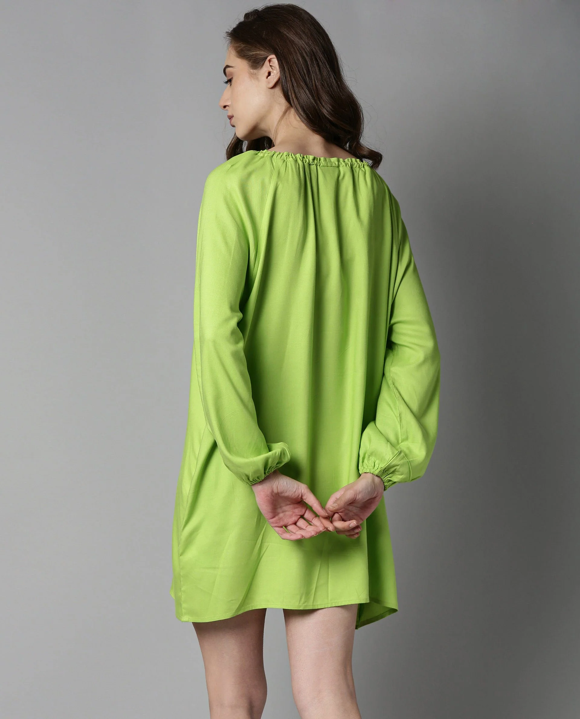 Rareism Women Mason Green Dress Full Sleeves Solid - Image 9