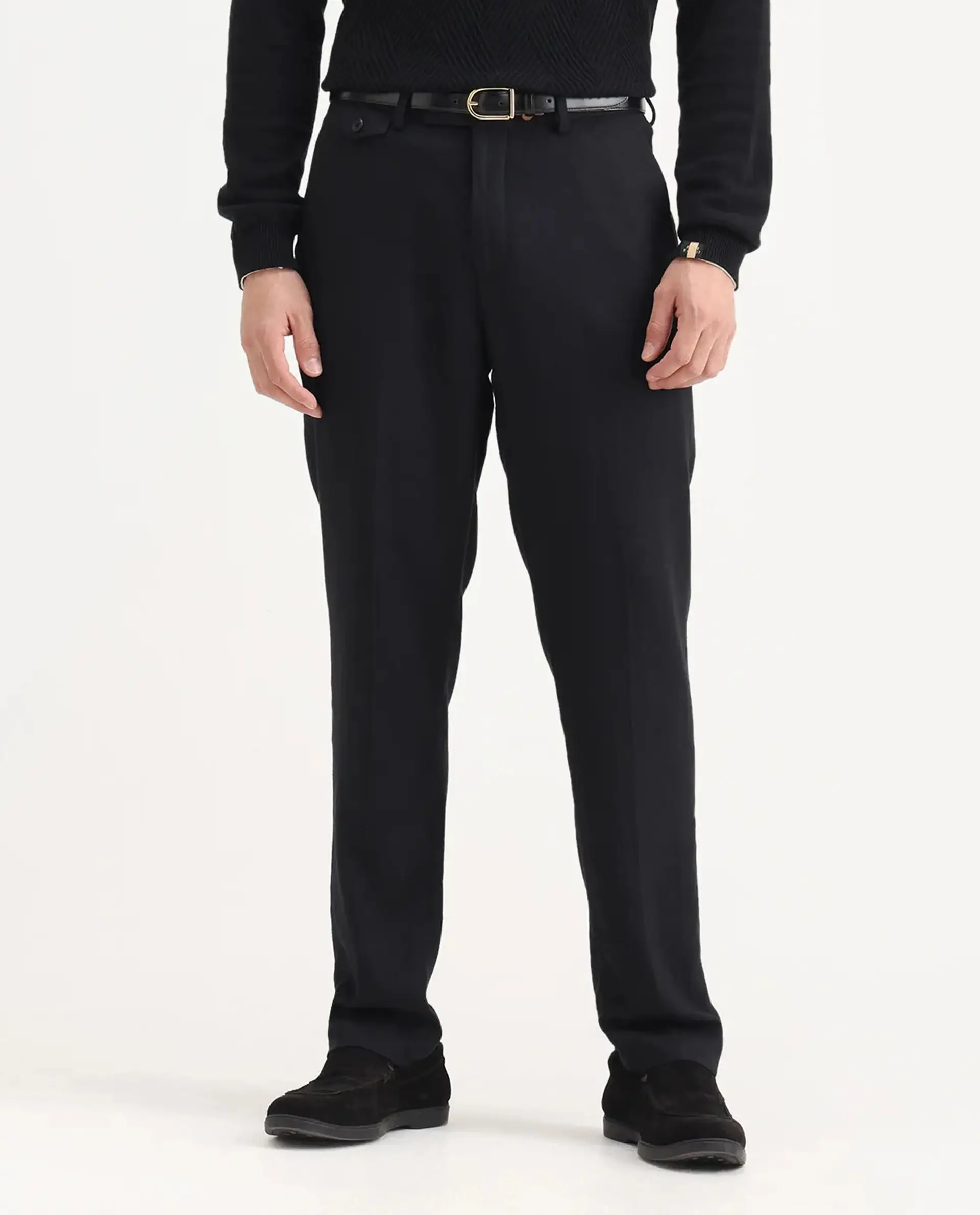 Rare Rabbit Men's Masoni-B Black Linen Blend Plain Relaxed Fit Trouser - Image 10